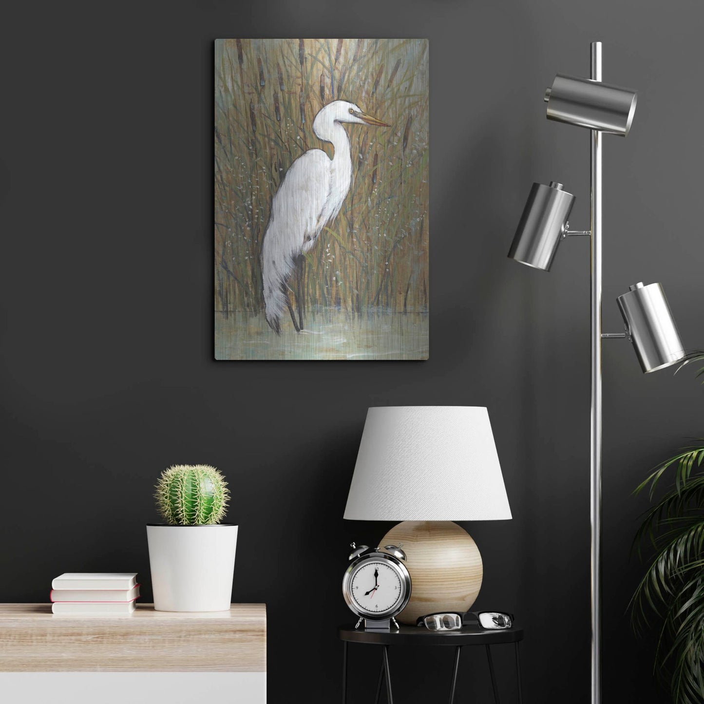 Luxe Metal Art 'White Egret II' by Tim O'Toole, Metal Wall Art,16x24