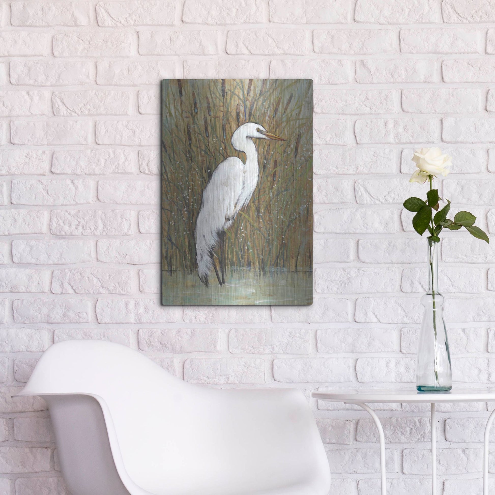 Luxe Metal Art 'White Egret II' by Tim O'Toole, Metal Wall Art,16x24