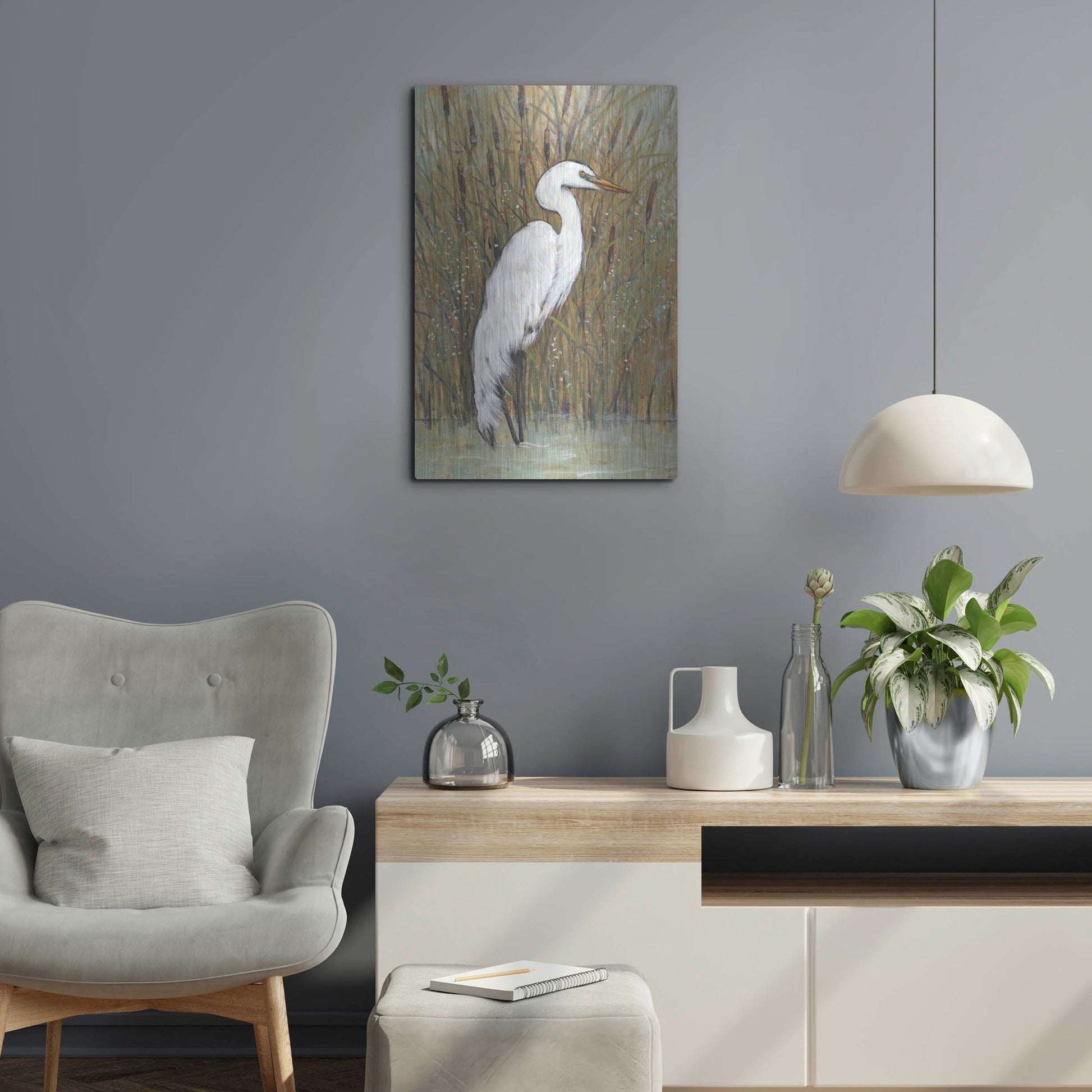 Luxe Metal Art 'White Egret II' by Tim O'Toole, Metal Wall Art,16x24