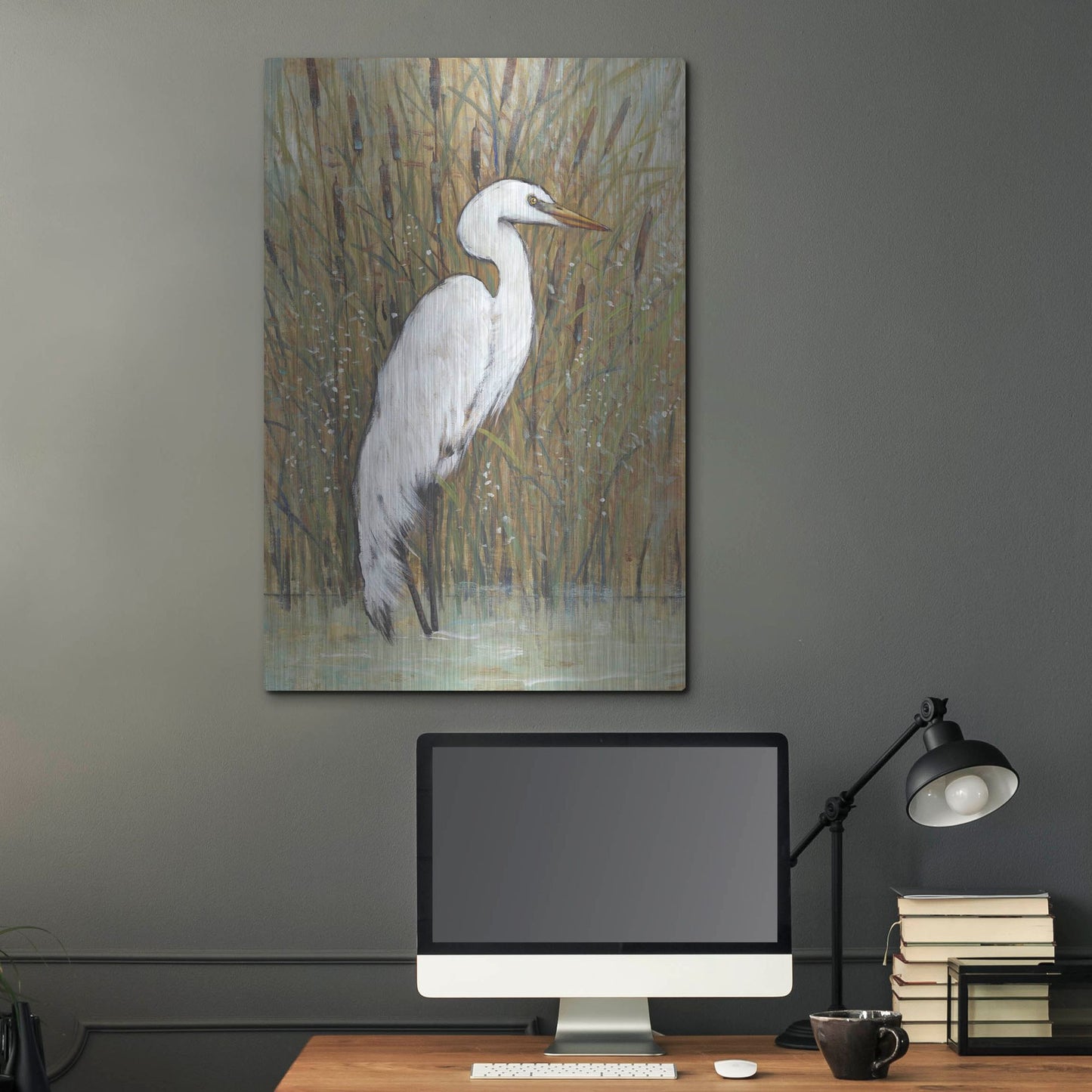 Luxe Metal Art 'White Egret II' by Tim O'Toole, Metal Wall Art,24x36