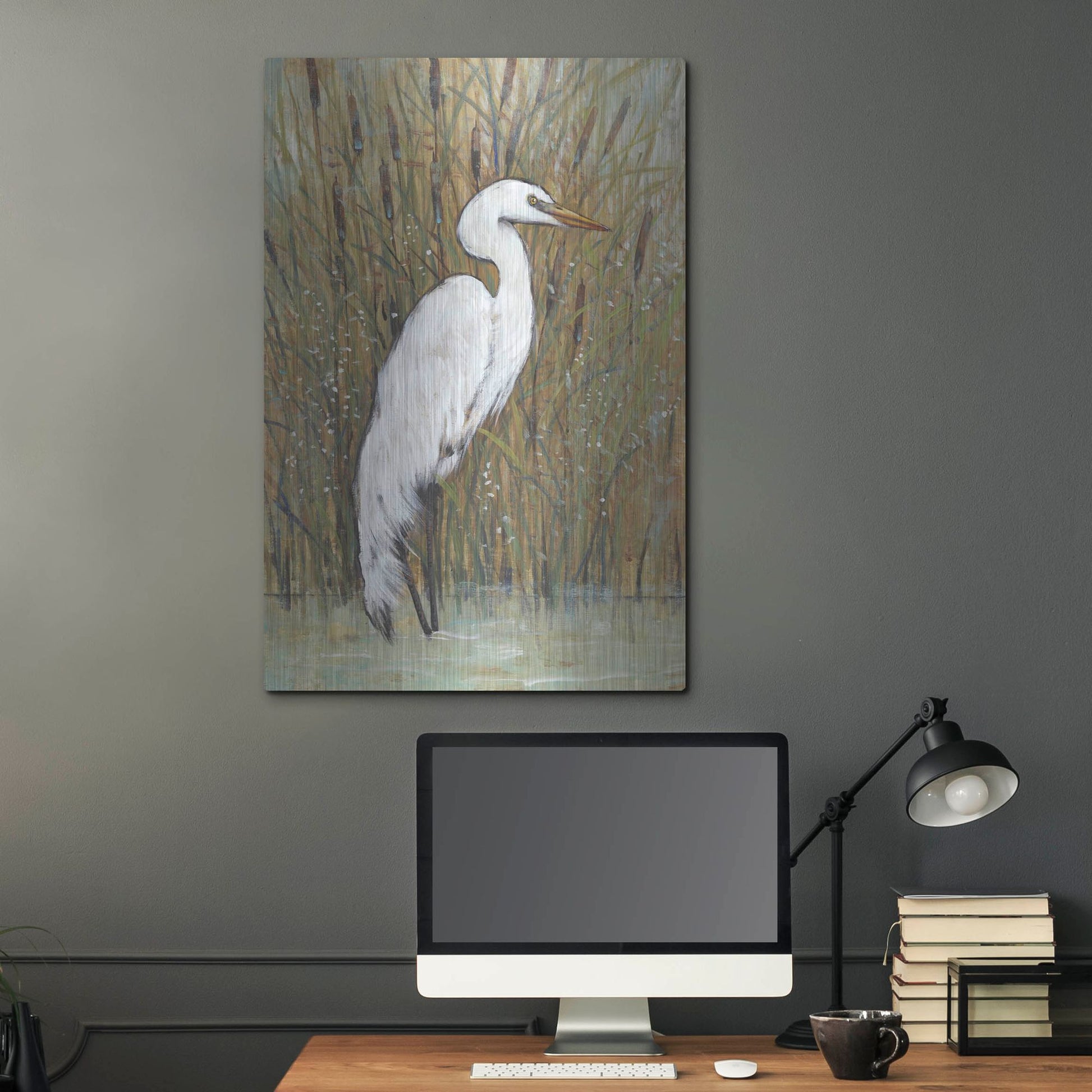 Luxe Metal Art 'White Egret II' by Tim O'Toole, Metal Wall Art,24x36