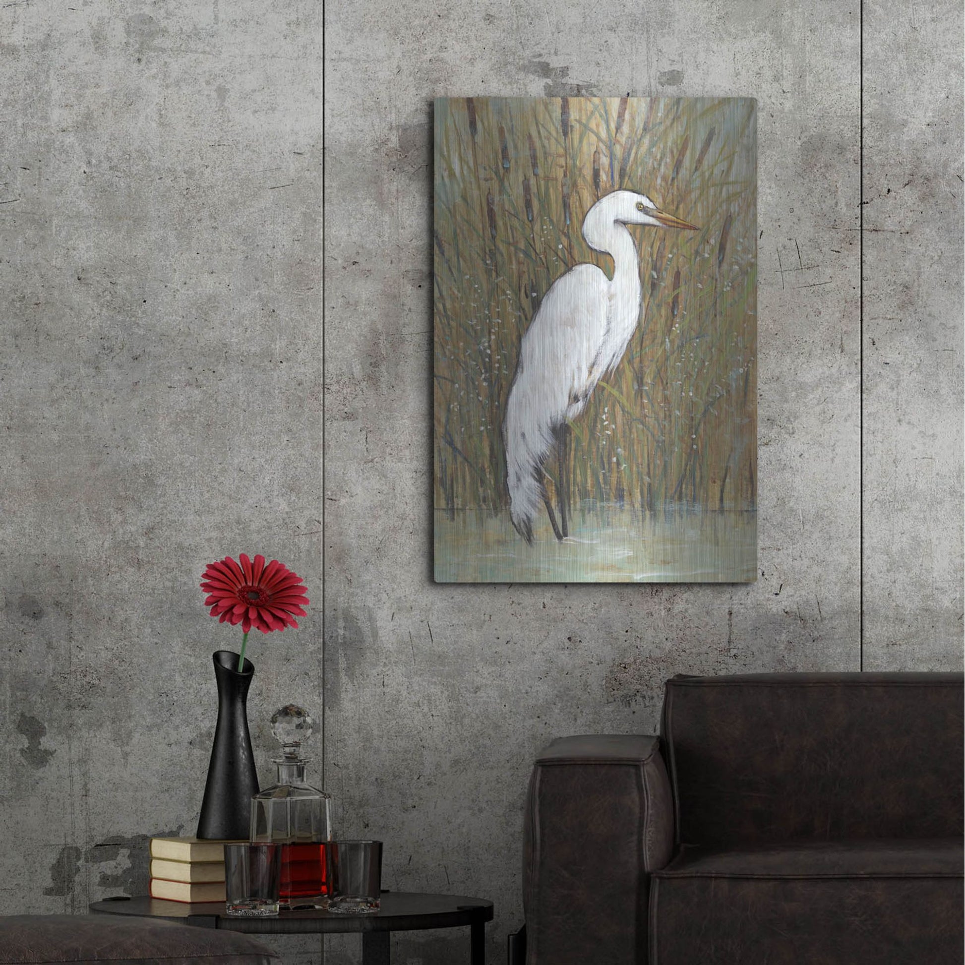 Luxe Metal Art 'White Egret II' by Tim O'Toole, Metal Wall Art,24x36