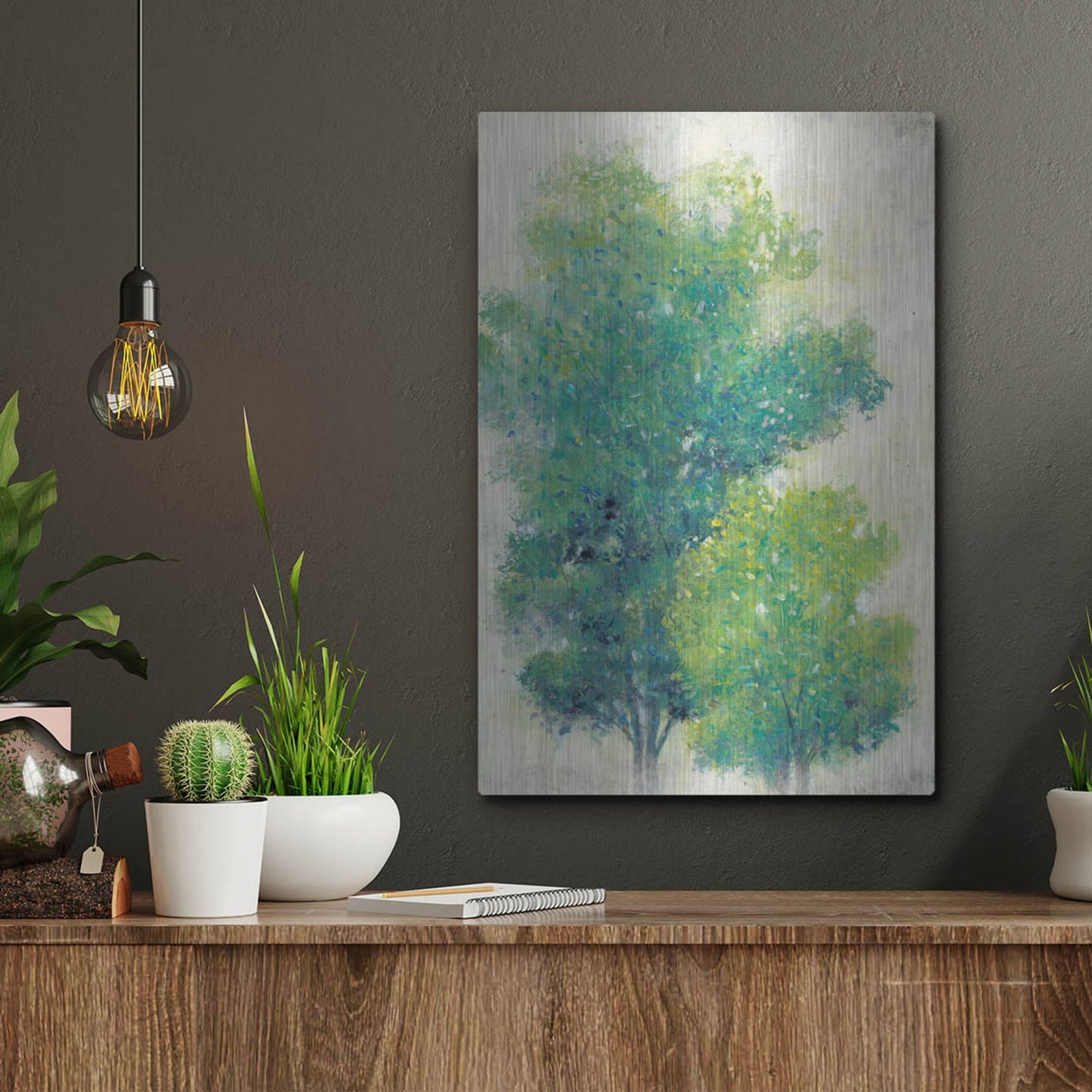 Luxe Metal Art 'A Pair of Trees I' by Tim O'Toole, Metal Wall Art,12x16