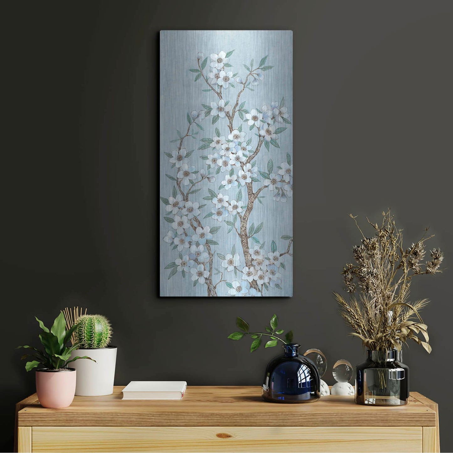 Luxe Metal Art 'Branches of Blossoms I' by Tim O'Toole, Metal Wall Art,12x24
