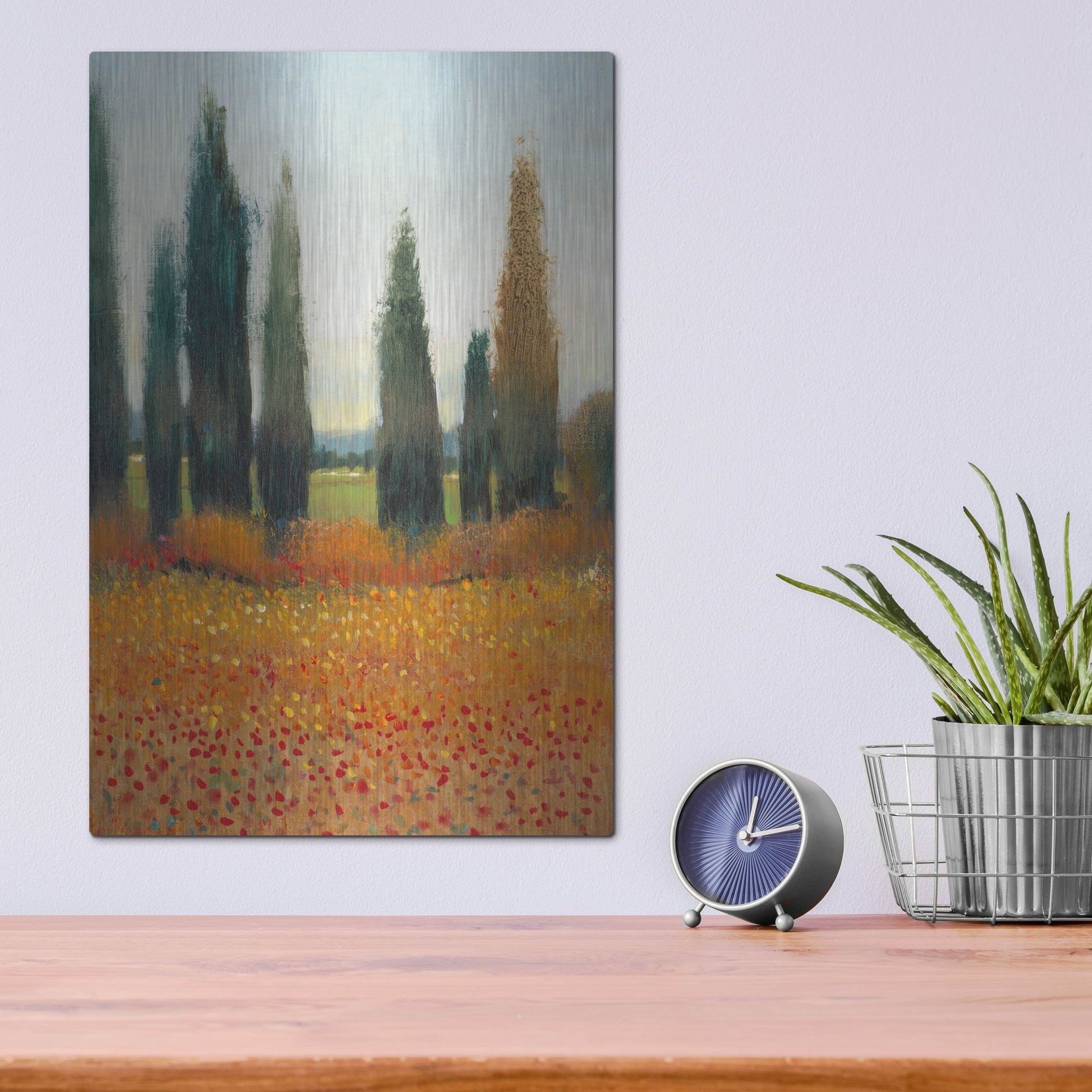 Luxe Metal Art 'Cypress Trees I' by Tim O'Toole, Metal Wall Art,12x16