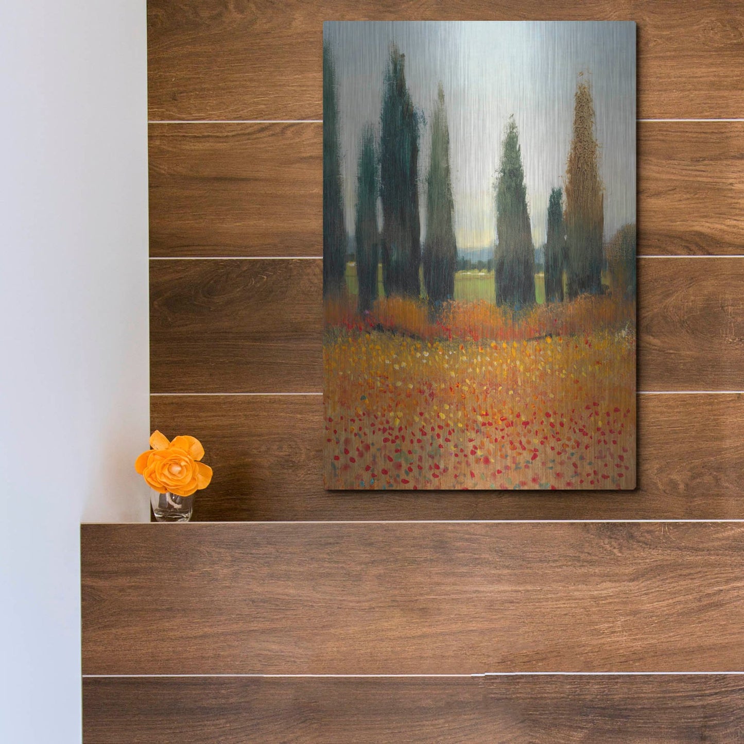 Luxe Metal Art 'Cypress Trees I' by Tim O'Toole, Metal Wall Art,12x16