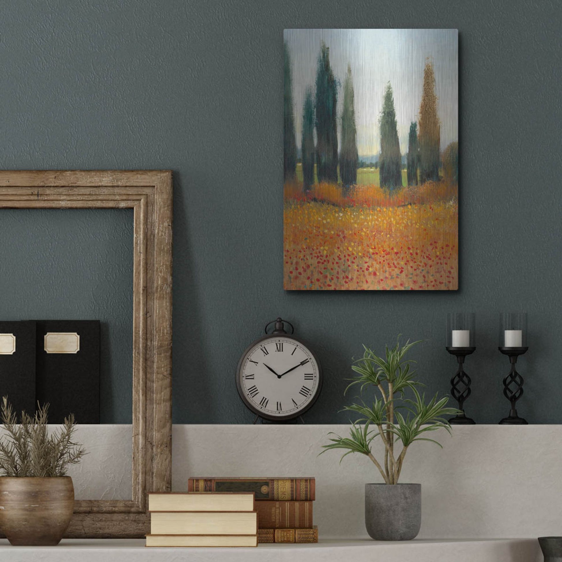 Luxe Metal Art 'Cypress Trees I' by Tim O'Toole, Metal Wall Art,12x16