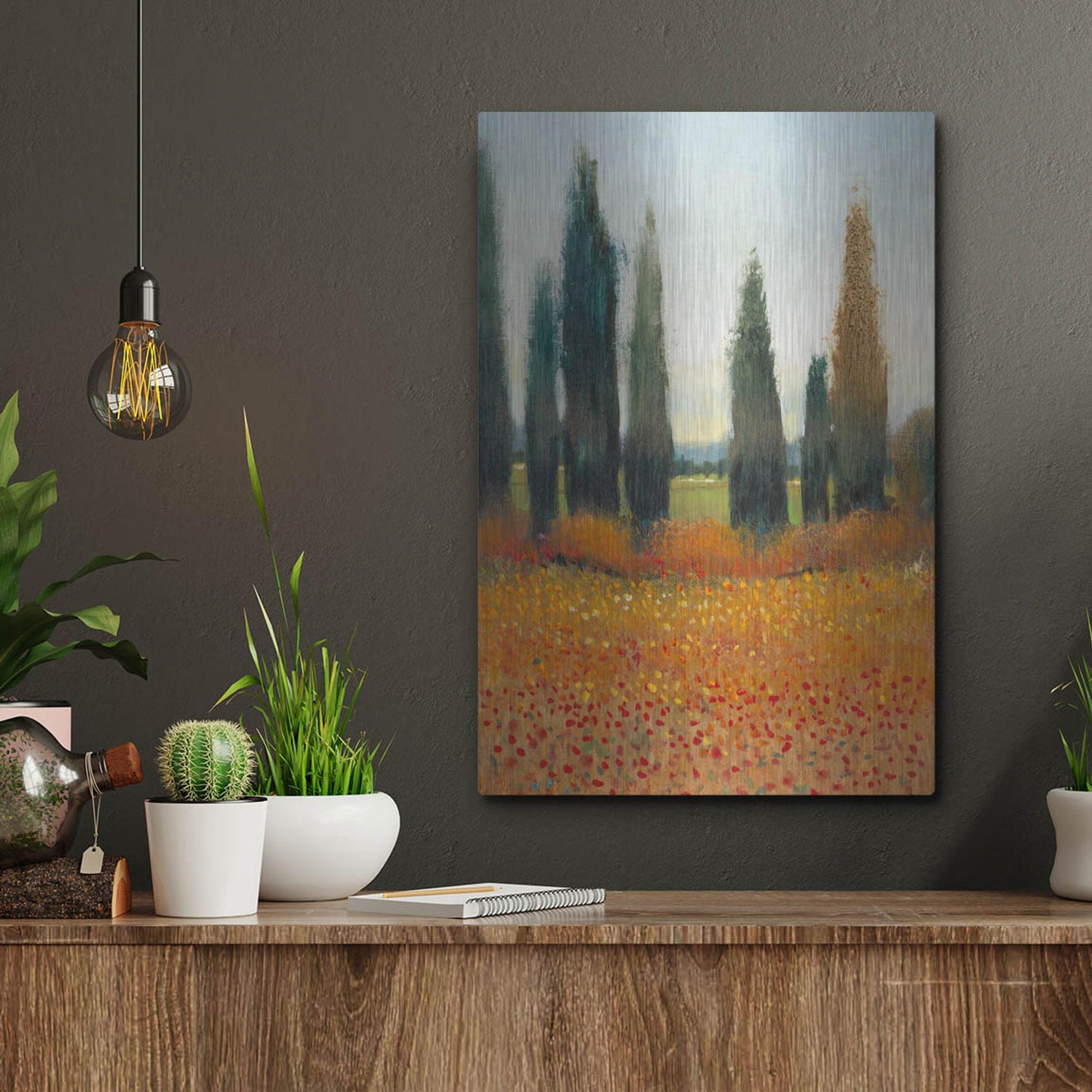 Luxe Metal Art 'Cypress Trees I' by Tim O'Toole, Metal Wall Art,12x16