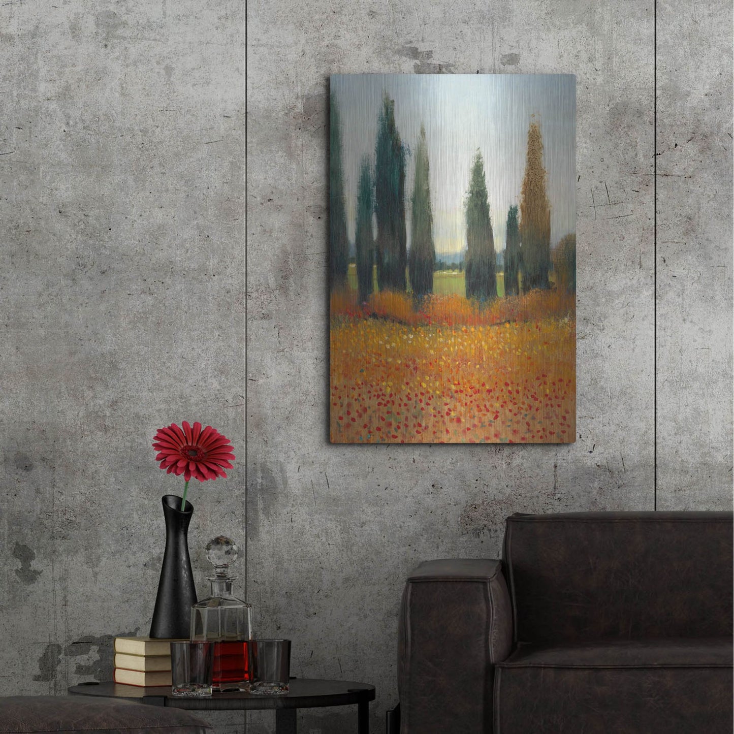 Luxe Metal Art 'Cypress Trees I' by Tim O'Toole, Metal Wall Art,24x36