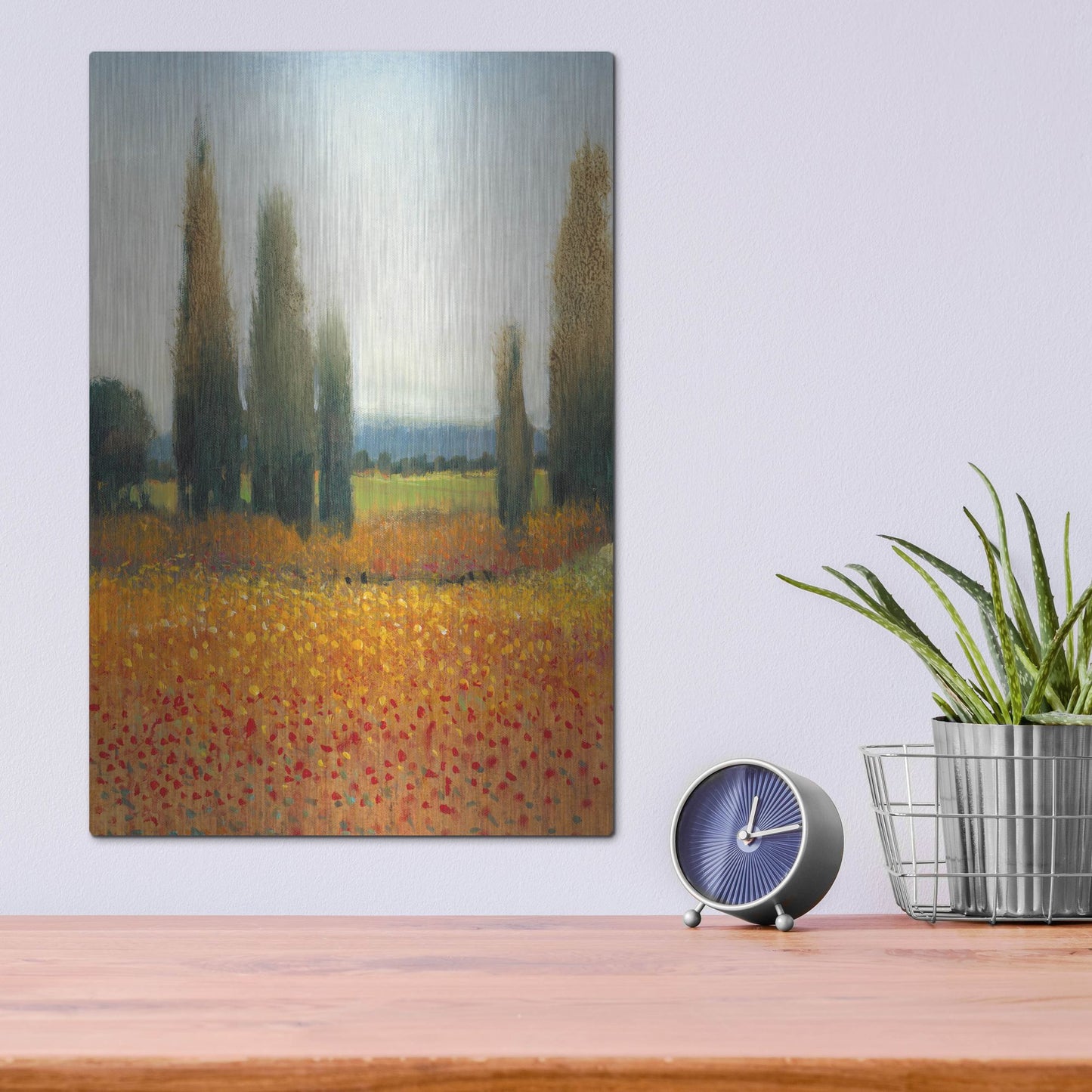 Luxe Metal Art 'Cypress Trees II' by Tim O'Toole, Metal Wall Art,12x16