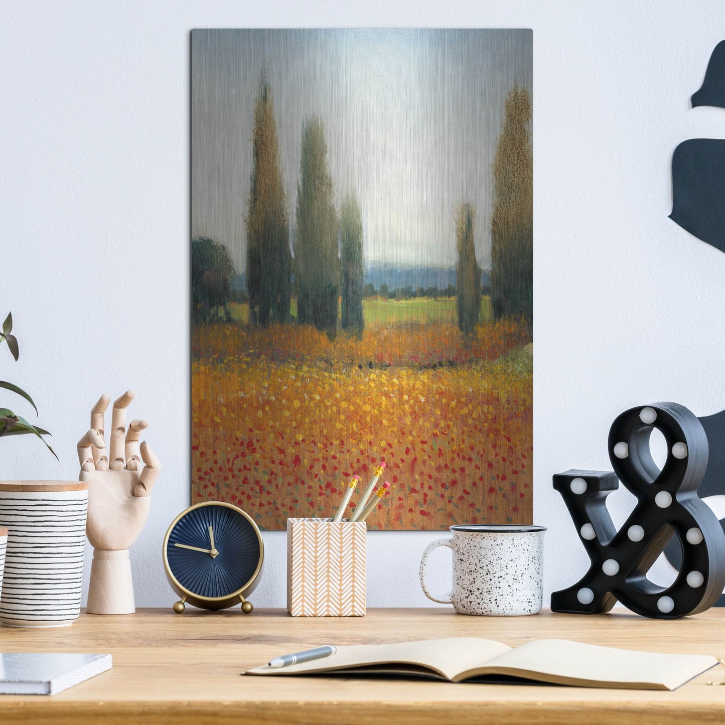 Luxe Metal Art 'Cypress Trees II' by Tim O'Toole, Metal Wall Art,12x16