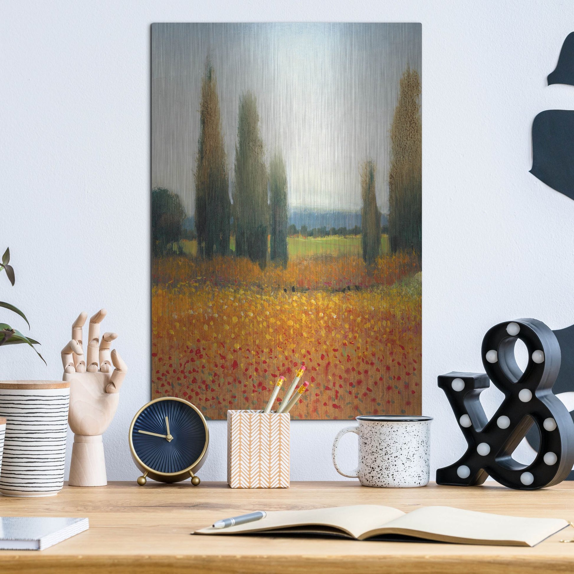 Luxe Metal Art 'Cypress Trees II' by Tim O'Toole, Metal Wall Art,12x16