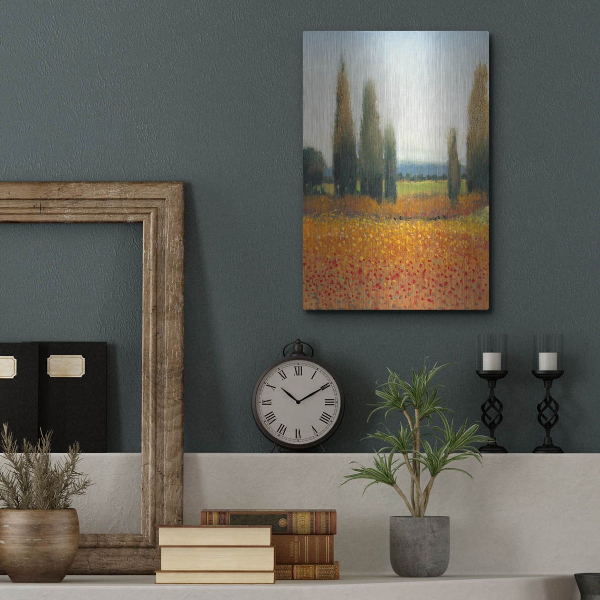 Luxe Metal Art 'Cypress Trees II' by Tim O'Toole, Metal Wall Art,12x16