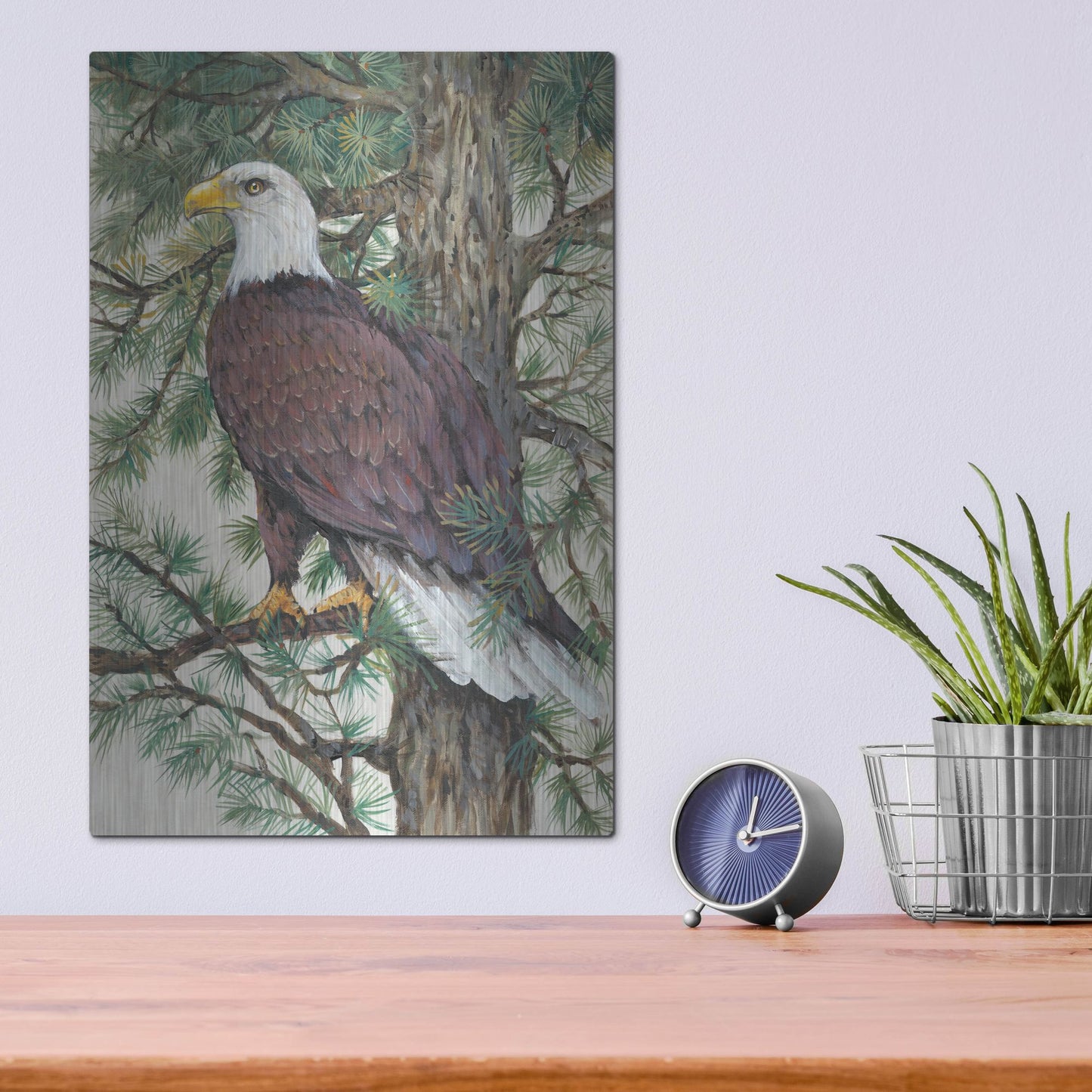 Luxe Metal Art 'Eagle in the Pine' by Tim O'Toole, Metal Wall Art,12x16