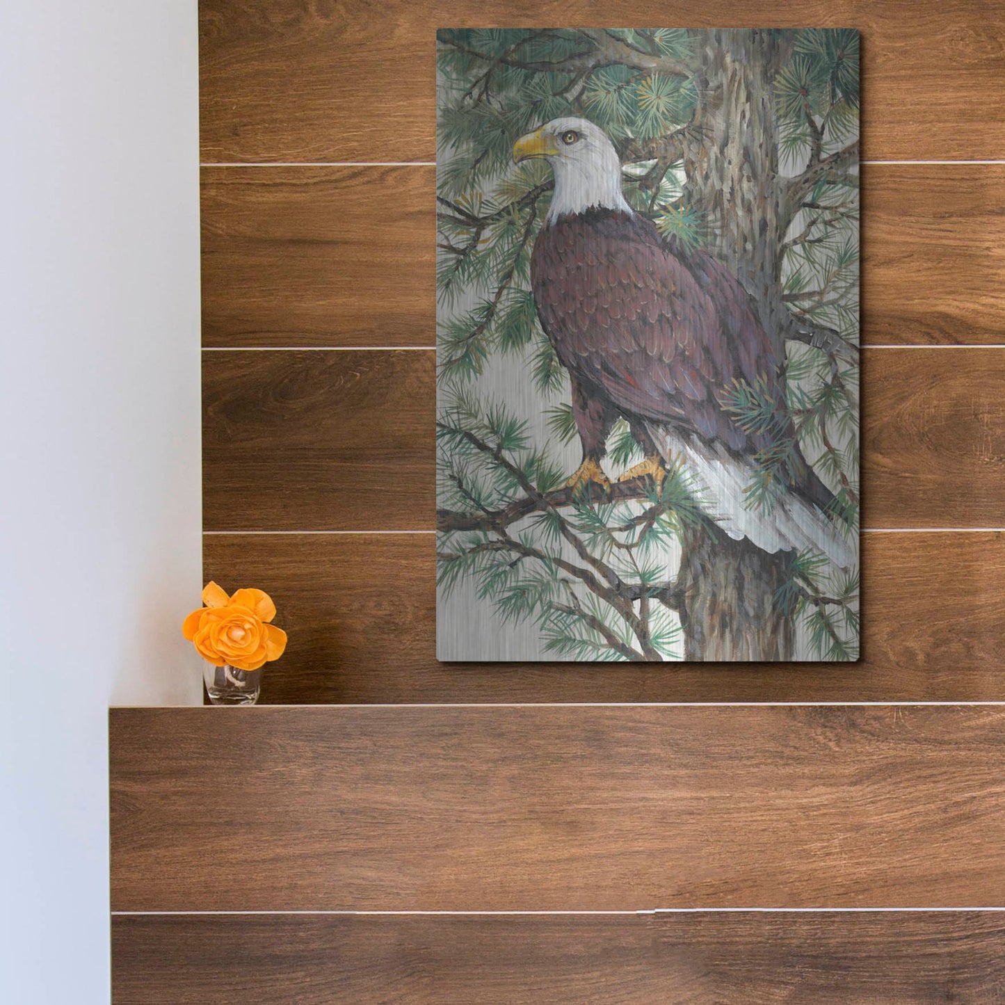 Luxe Metal Art 'Eagle in the Pine' by Tim O'Toole, Metal Wall Art,12x16