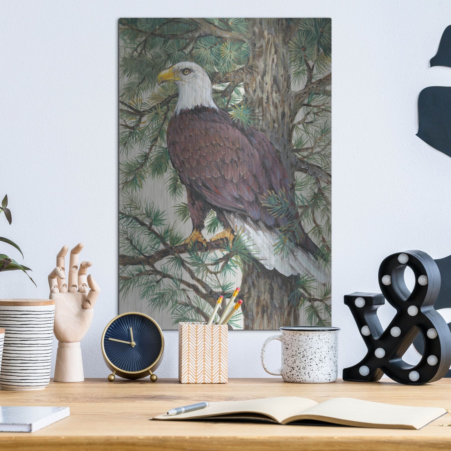 Luxe Metal Art 'Eagle in the Pine' by Tim O'Toole, Metal Wall Art,12x16