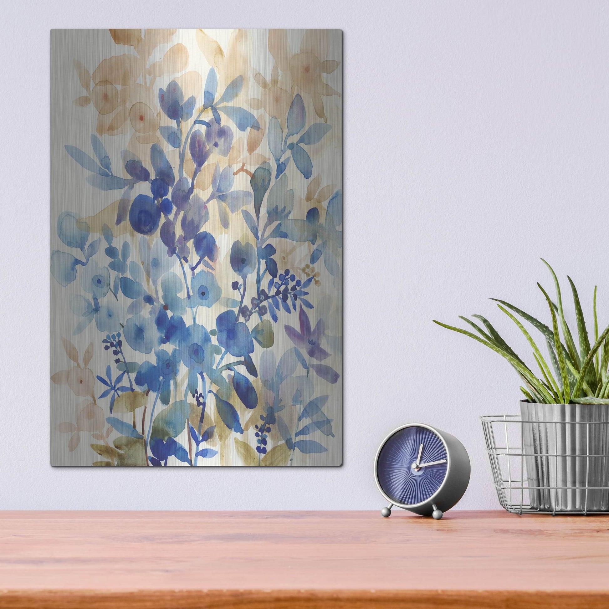 Luxe Metal Art 'Blueberry Floral I' by Tim O'Toole, Metal Wall Art,12x16