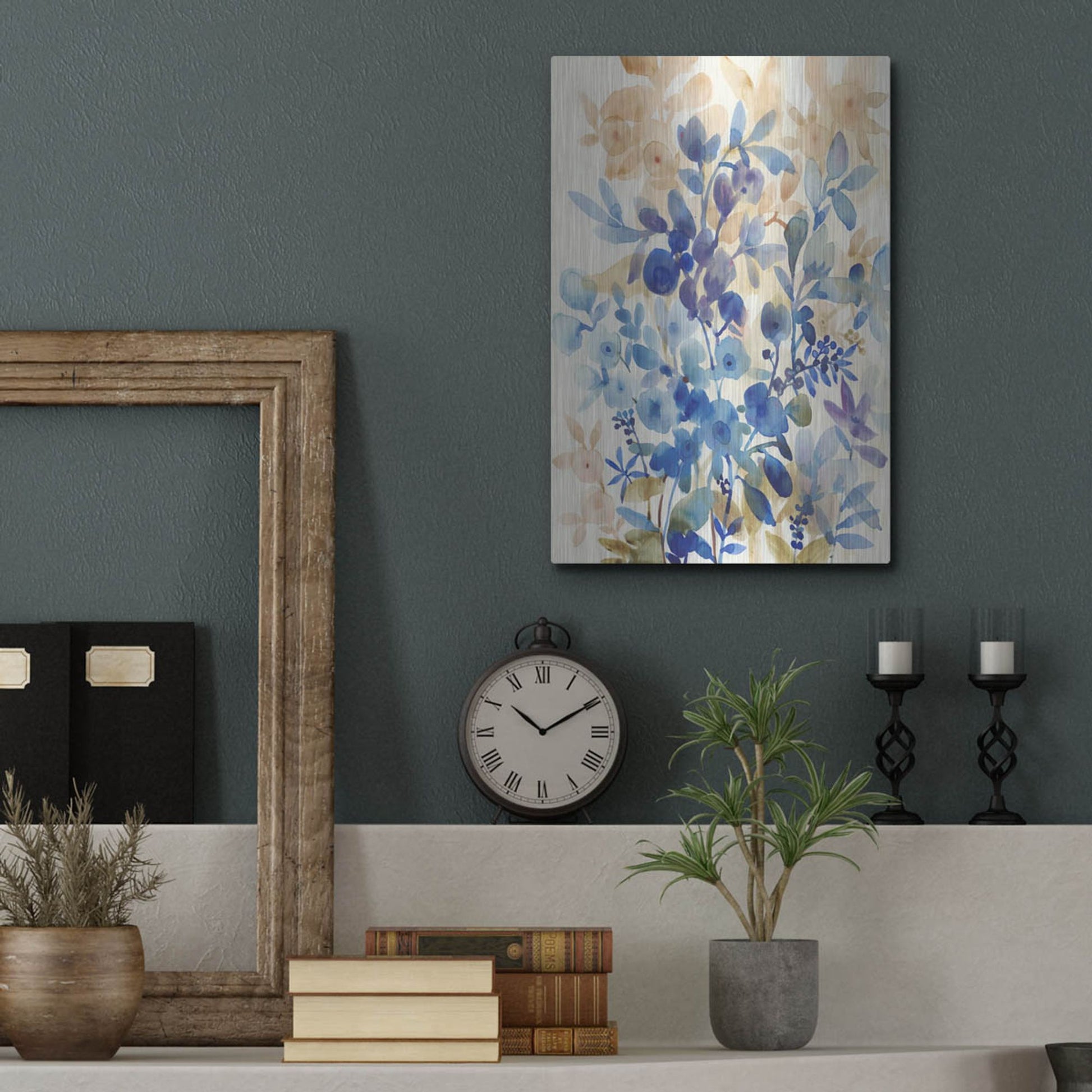 Luxe Metal Art 'Blueberry Floral I' by Tim O'Toole, Metal Wall Art,12x16