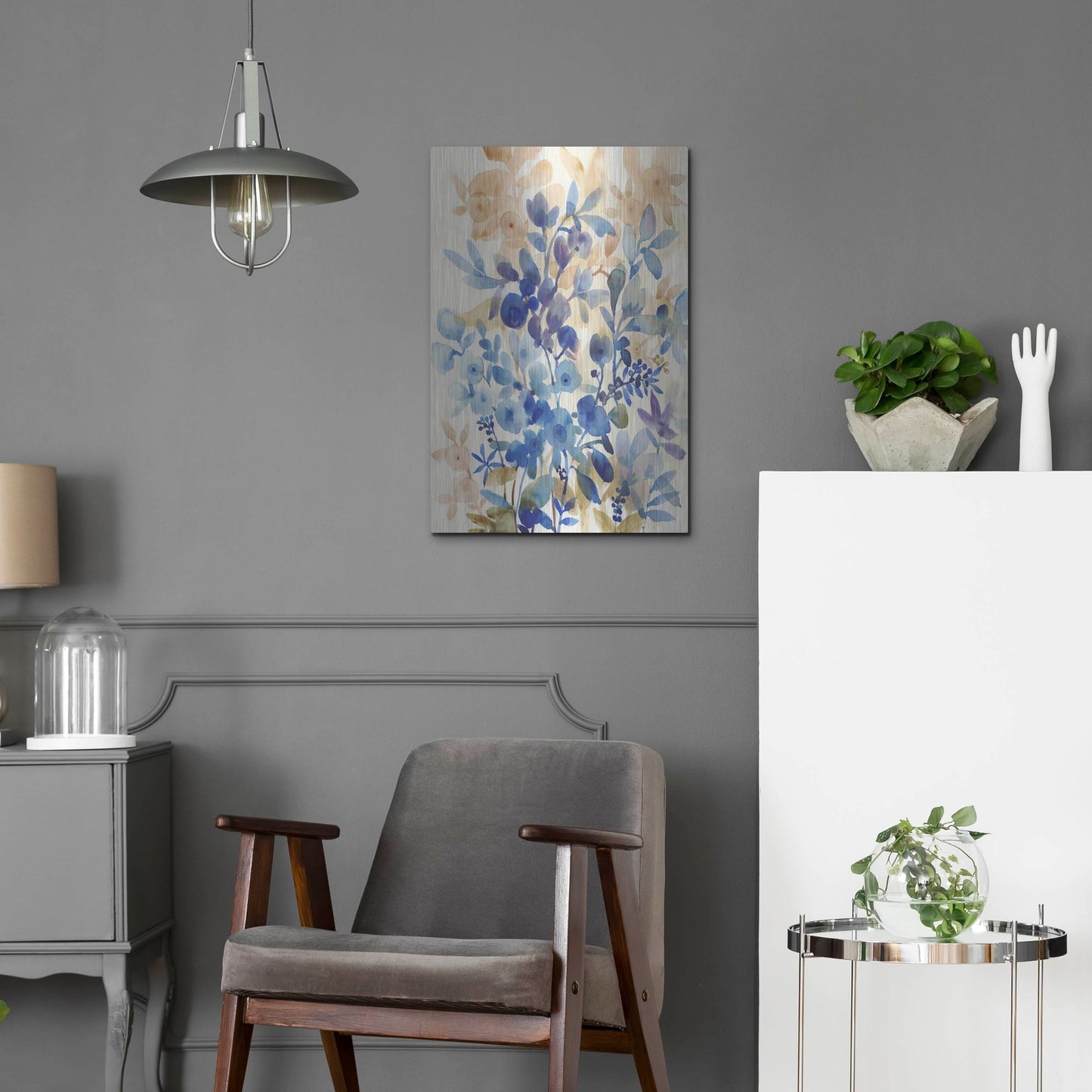 Luxe Metal Art 'Blueberry Floral I' by Tim O'Toole, Metal Wall Art,16x24