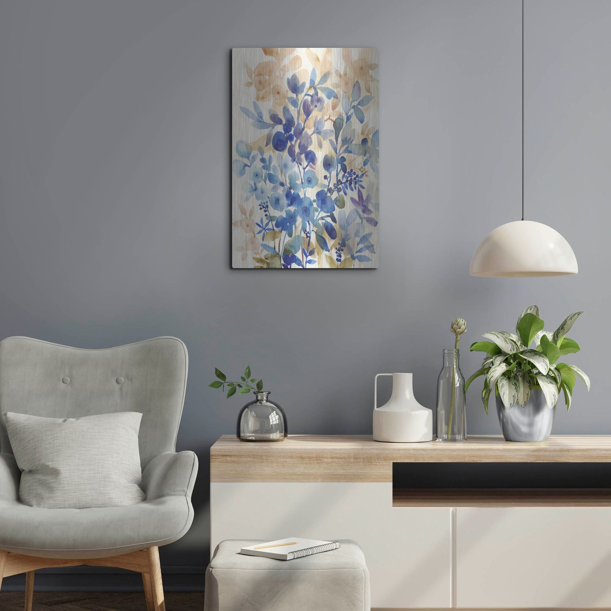 Luxe Metal Art 'Blueberry Floral I' by Tim O'Toole, Metal Wall Art,16x24