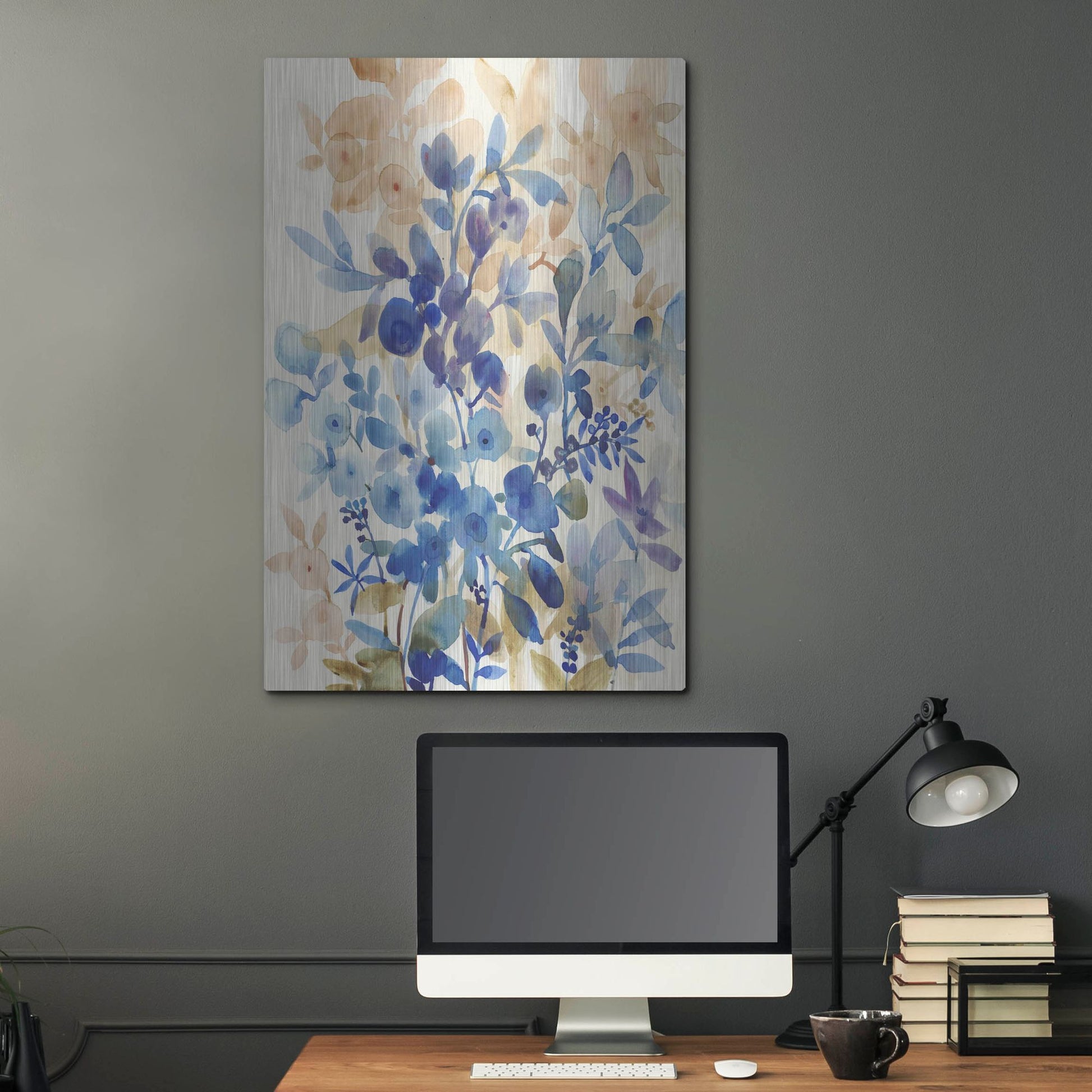 Luxe Metal Art 'Blueberry Floral I' by Tim O'Toole, Metal Wall Art,24x36