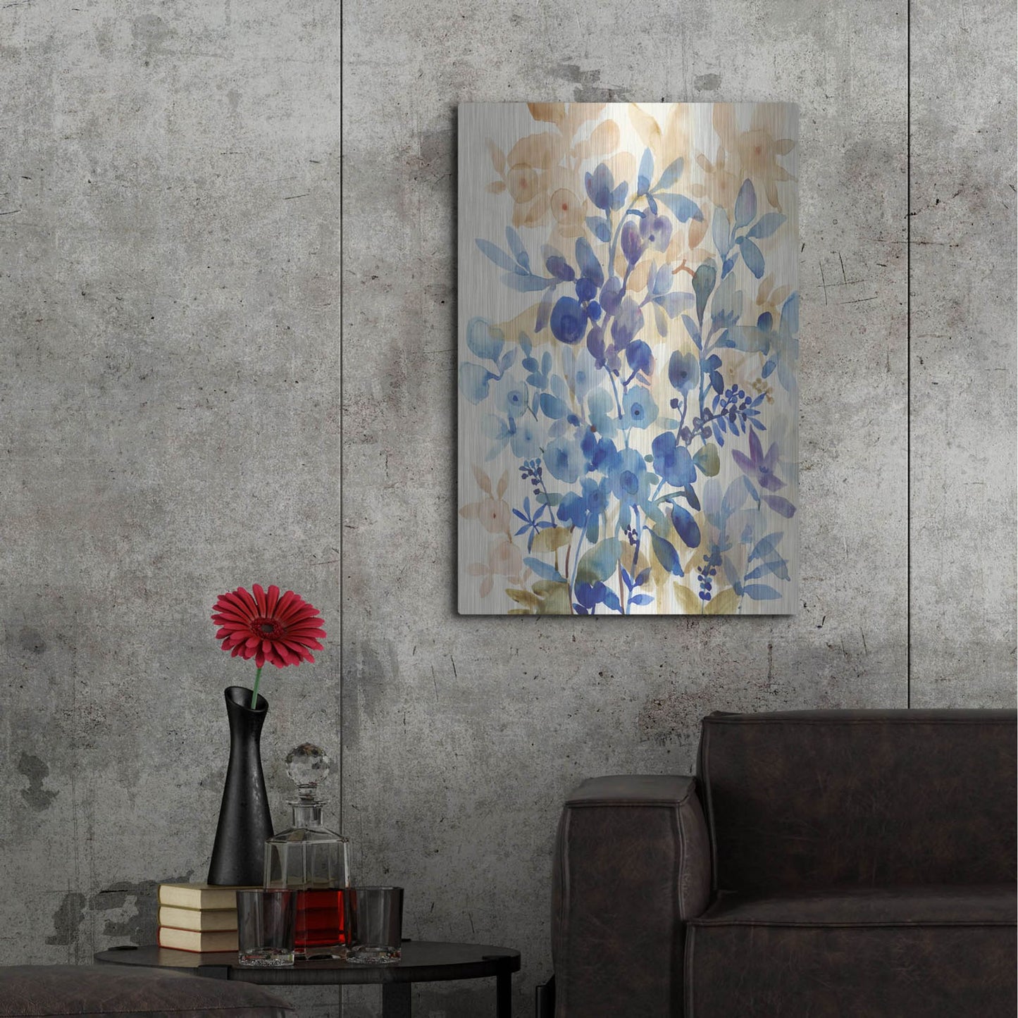 Luxe Metal Art 'Blueberry Floral I' by Tim O'Toole, Metal Wall Art,24x36
