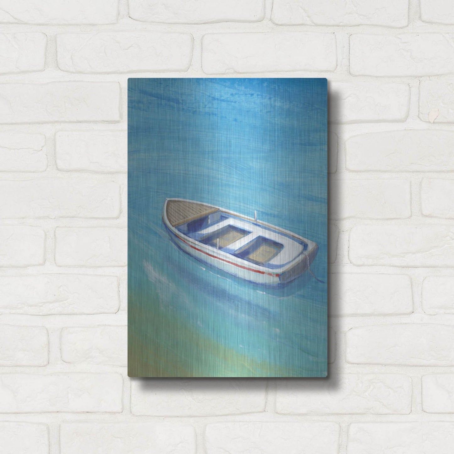 Luxe Metal Art 'Anchored Dingy I' by Tim O'Toole, Metal Wall Art,12x16