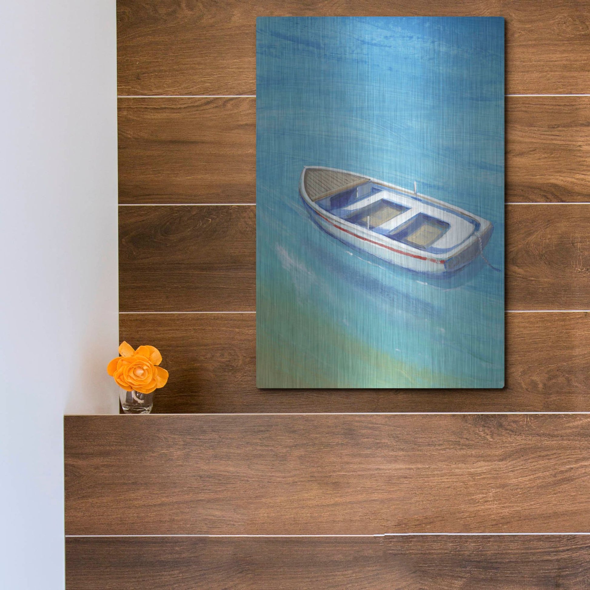 Luxe Metal Art 'Anchored Dingy I' by Tim O'Toole, Metal Wall Art,12x16