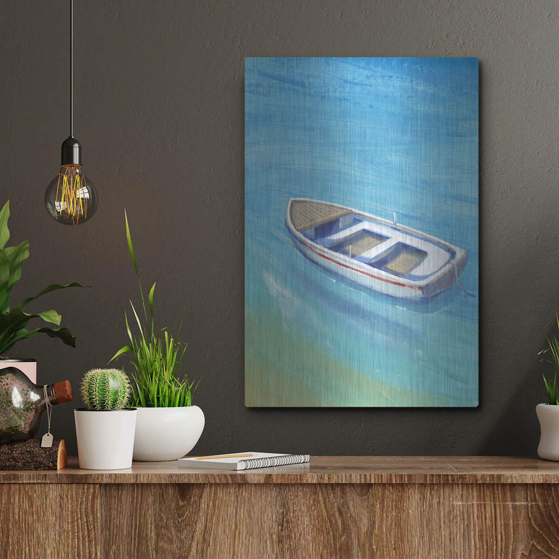 Luxe Metal Art 'Anchored Dingy I' by Tim O'Toole, Metal Wall Art,12x16