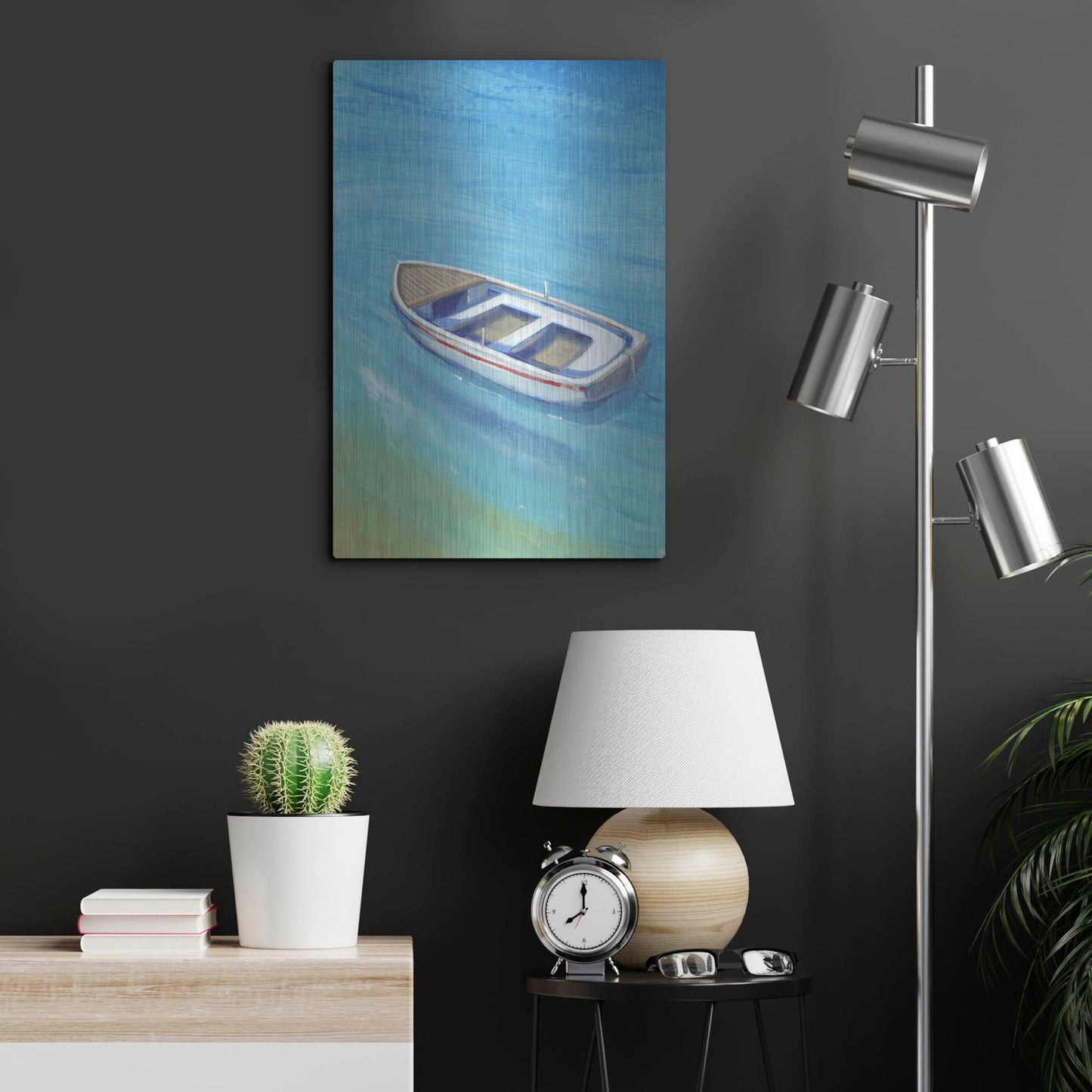 Luxe Metal Art 'Anchored Dingy I' by Tim O'Toole, Metal Wall Art,16x24