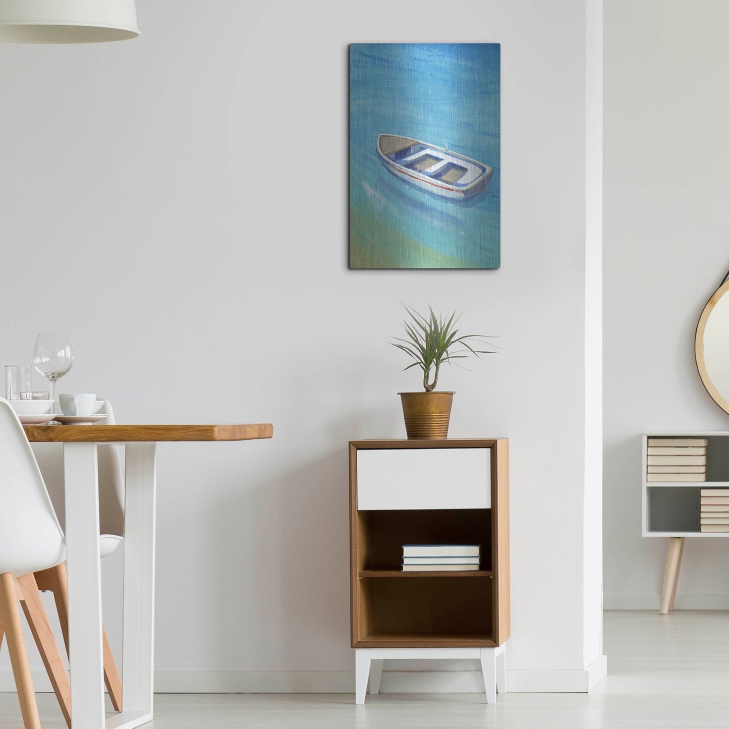 Luxe Metal Art 'Anchored Dingy I' by Tim O'Toole, Metal Wall Art,16x24