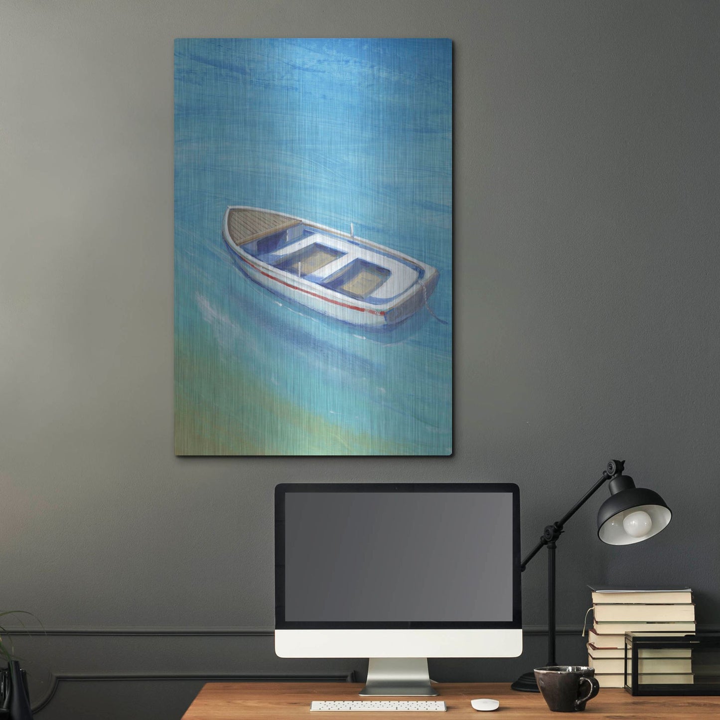 Luxe Metal Art 'Anchored Dingy I' by Tim O'Toole, Metal Wall Art,24x36