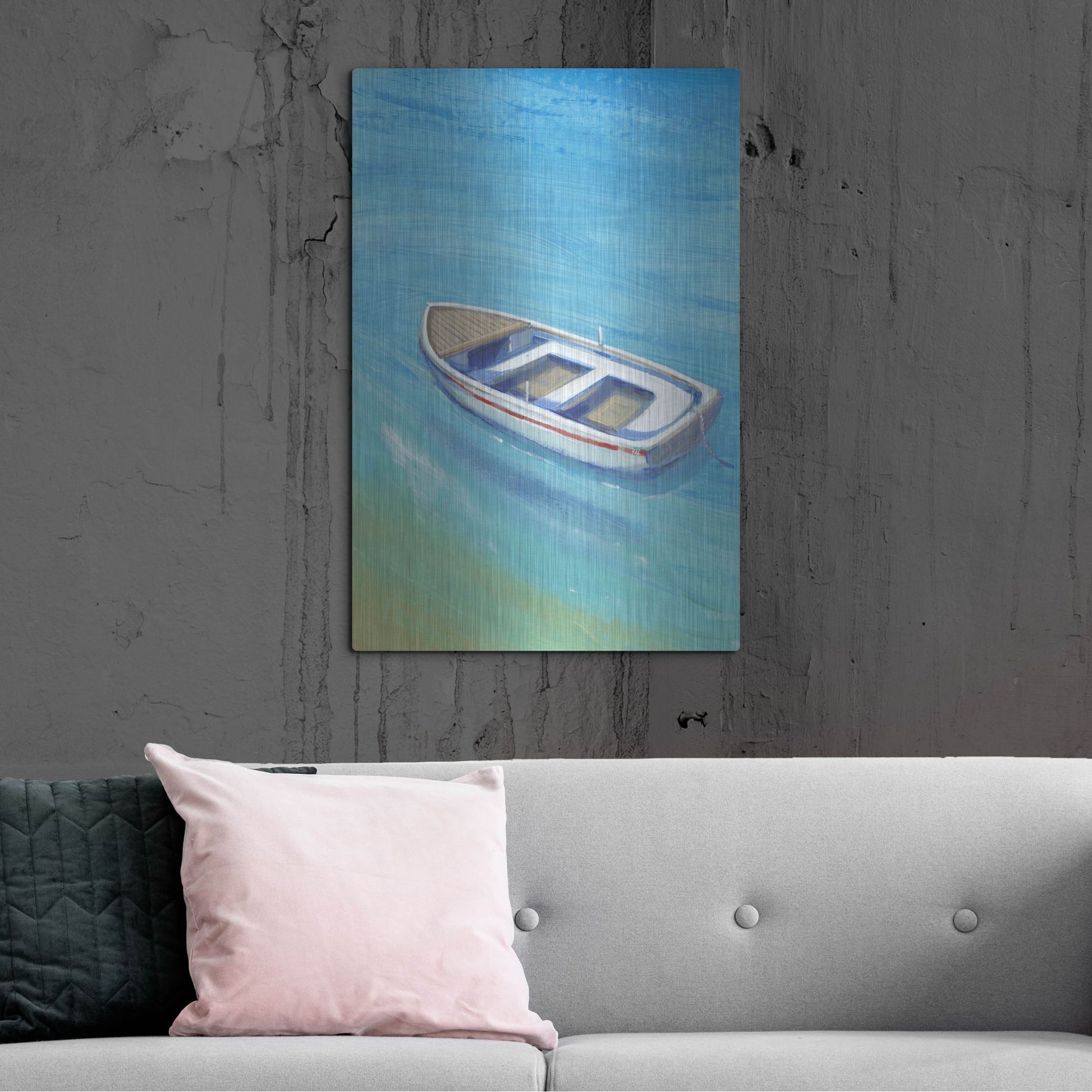 Luxe Metal Art 'Anchored Dingy I' by Tim O'Toole, Metal Wall Art,24x36