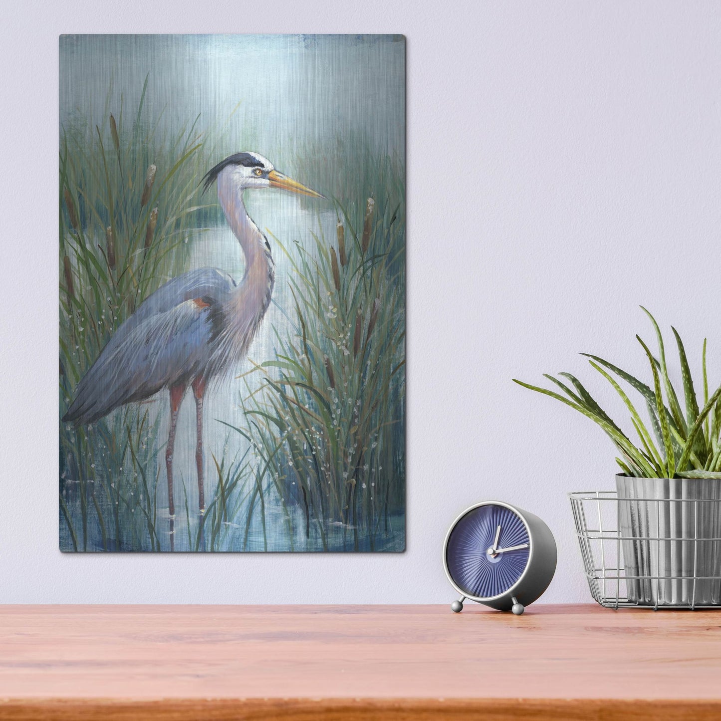 Luxe Metal Art 'Marsh Heron I' by Tim O'Toole, Metal Wall Art,12x16