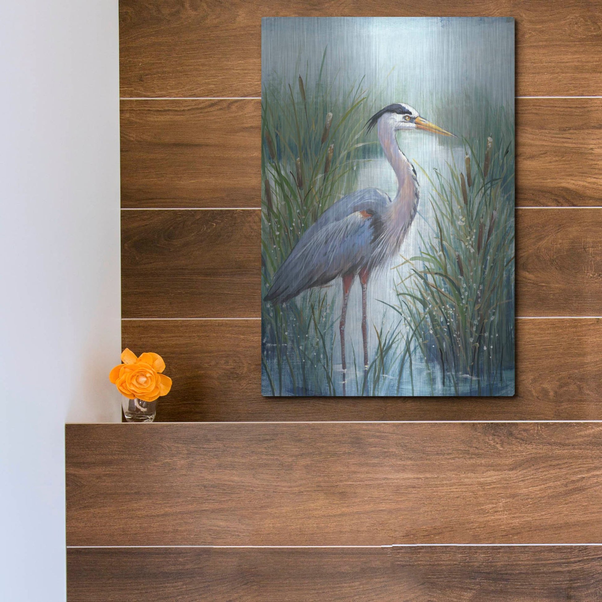 Luxe Metal Art 'Marsh Heron I' by Tim O'Toole, Metal Wall Art,12x16