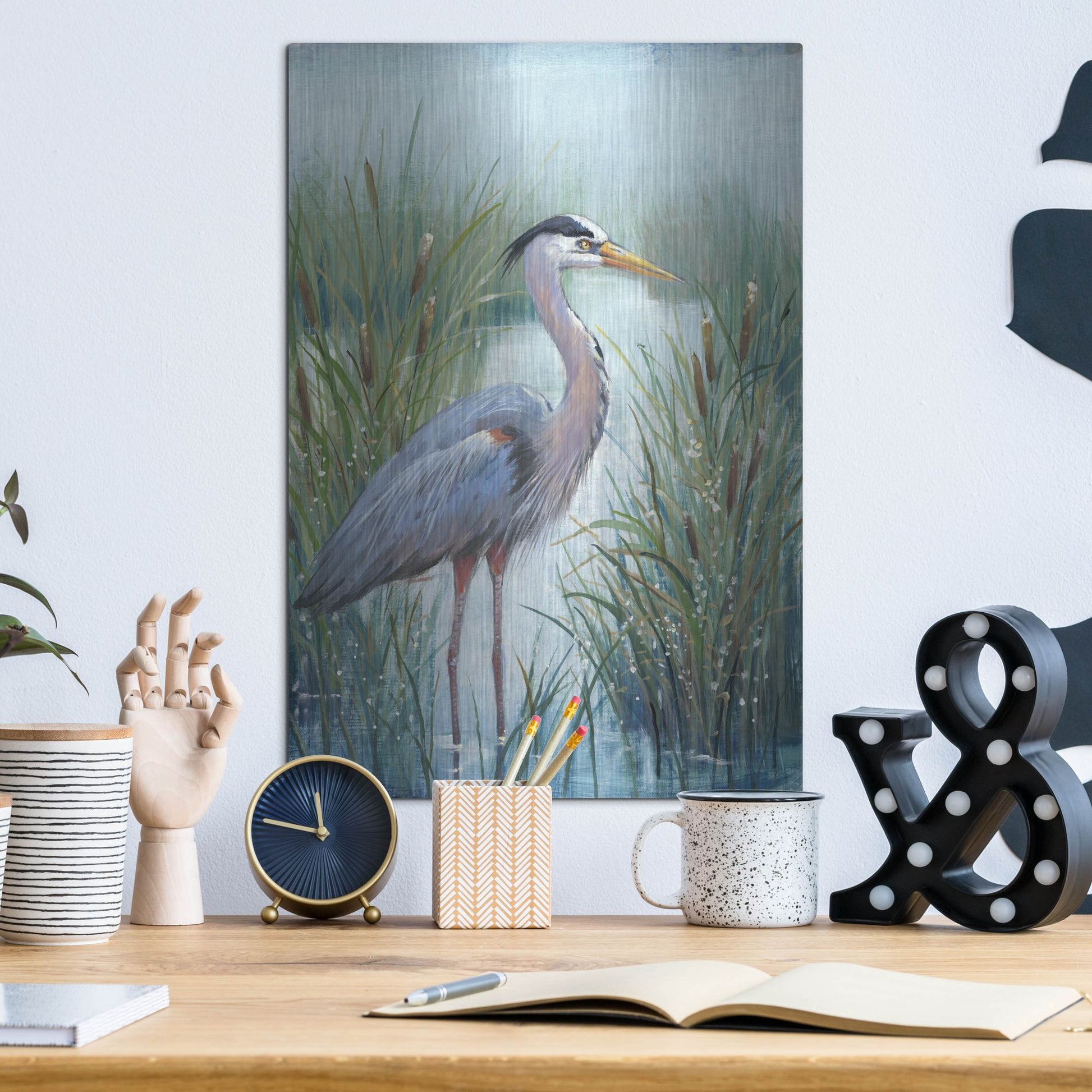 Luxe Metal Art 'Marsh Heron I' by Tim O'Toole, Metal Wall Art,12x16