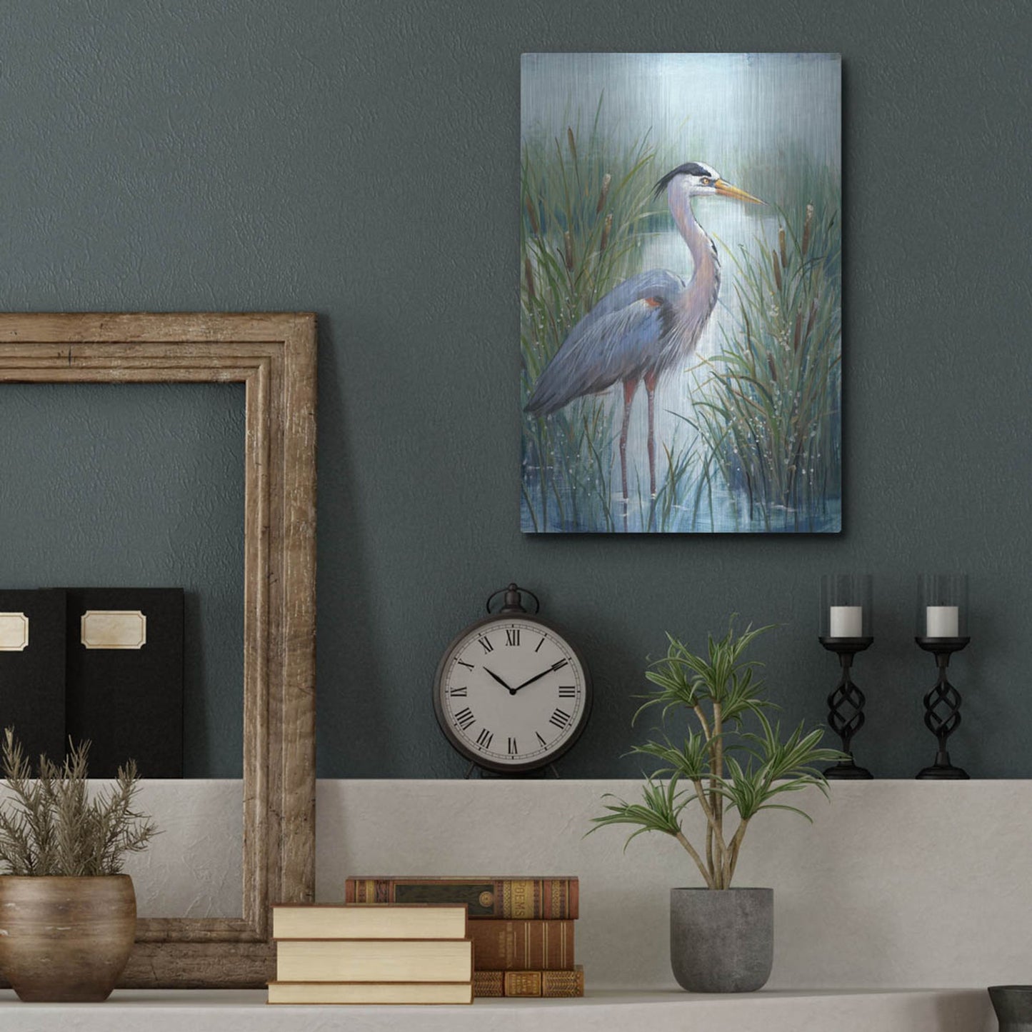 Luxe Metal Art 'Marsh Heron I' by Tim O'Toole, Metal Wall Art,12x16