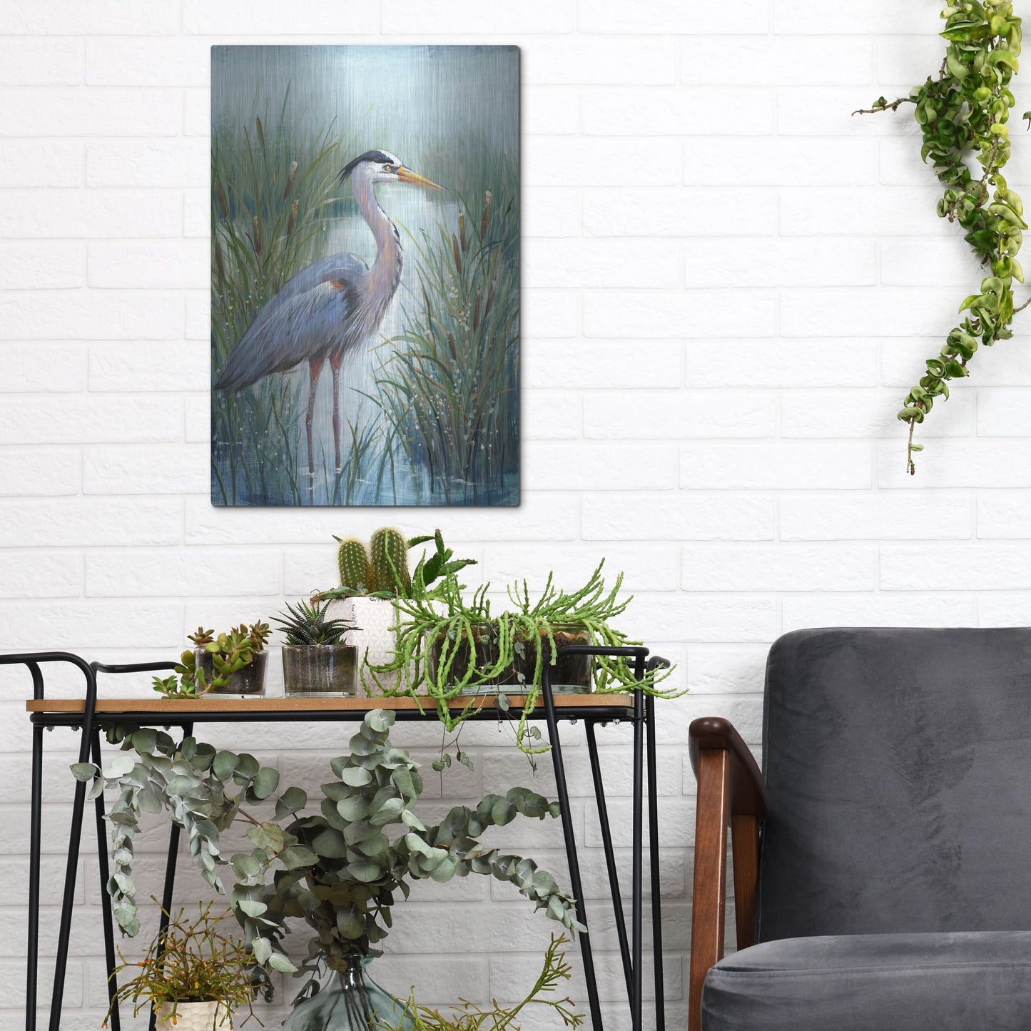 Luxe Metal Art 'Marsh Heron I' by Tim O'Toole, Metal Wall Art,12x16