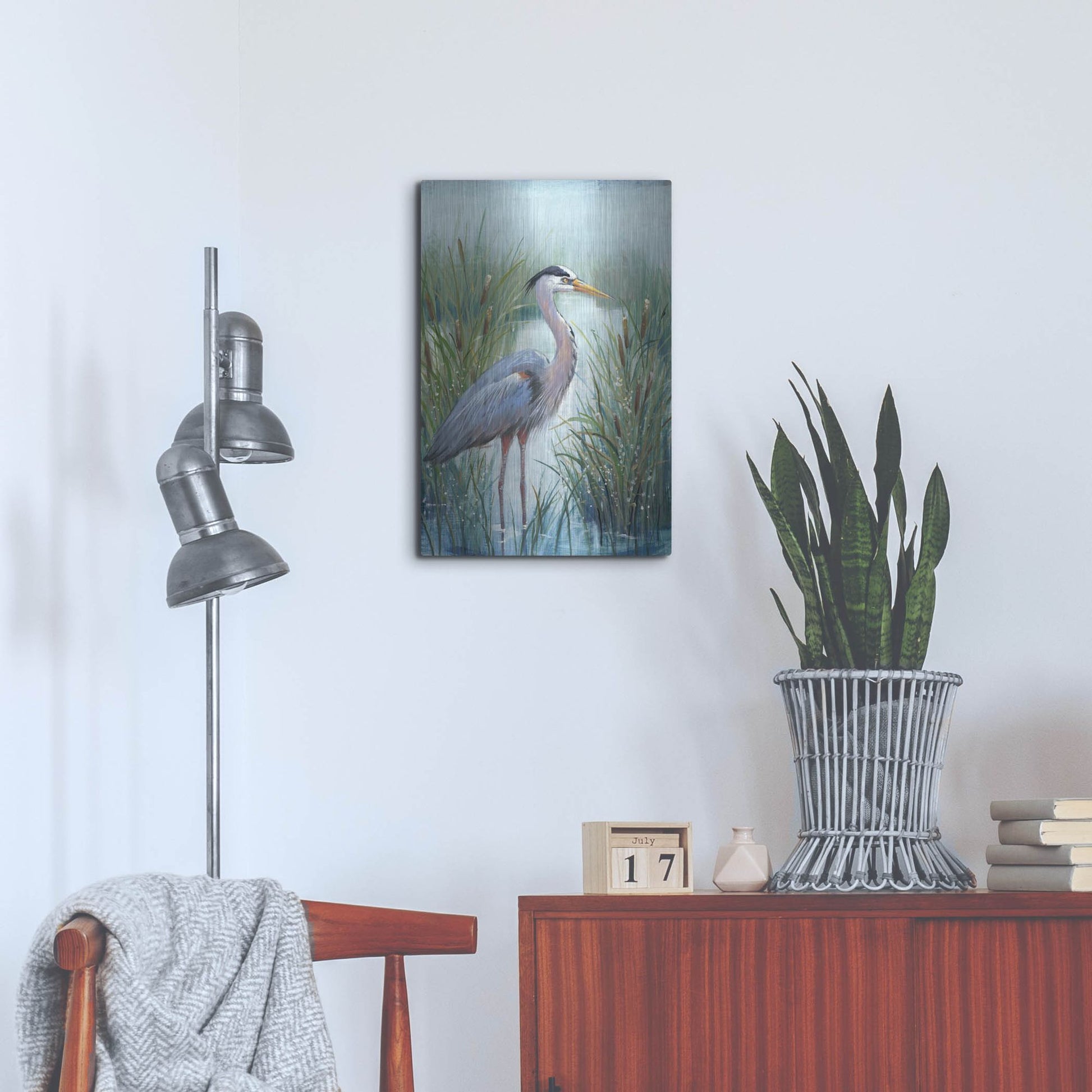 Luxe Metal Art 'Marsh Heron I' by Tim O'Toole, Metal Wall Art,16x24