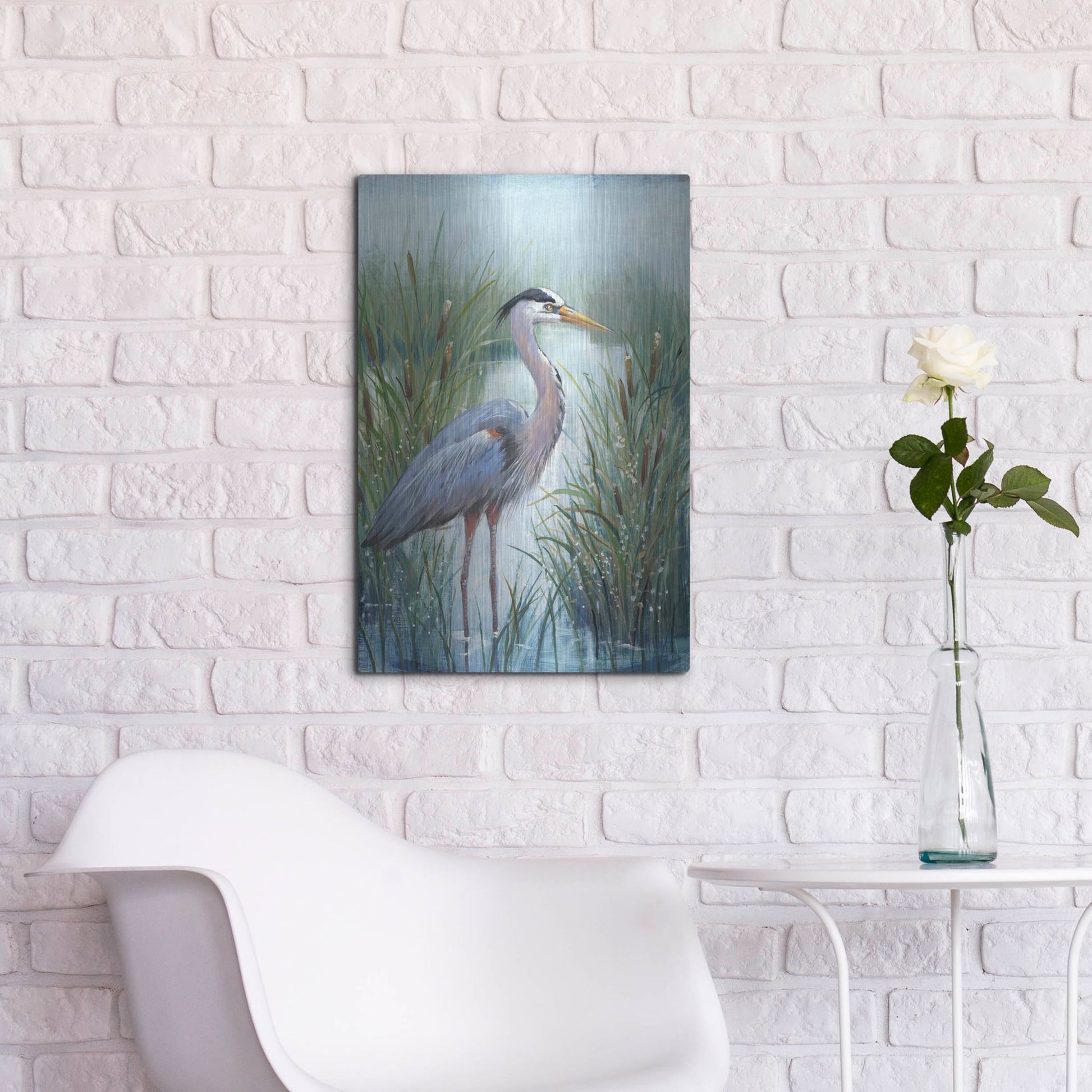 Luxe Metal Art 'Marsh Heron I' by Tim O'Toole, Metal Wall Art,16x24