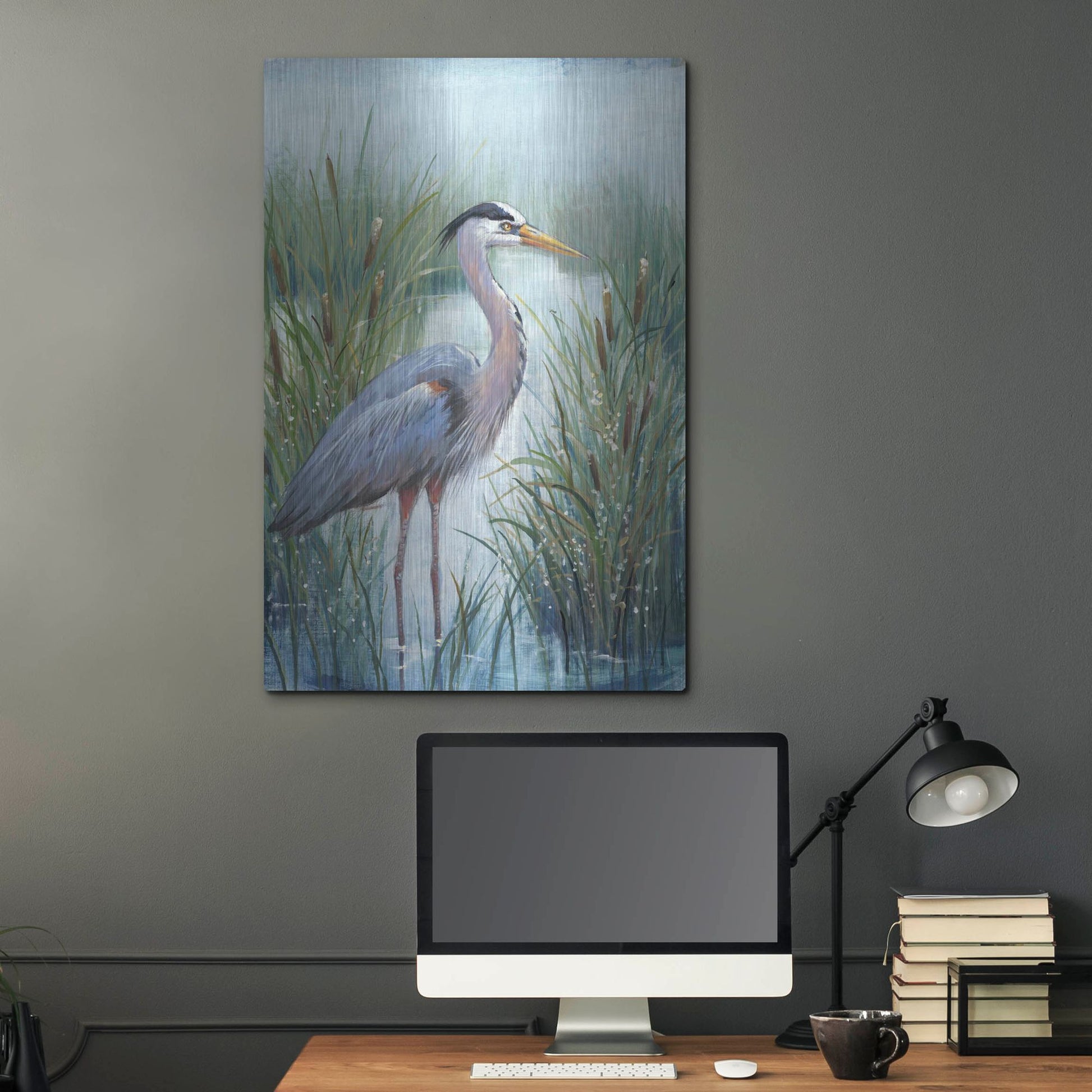 Luxe Metal Art 'Marsh Heron I' by Tim O'Toole, Metal Wall Art,24x36