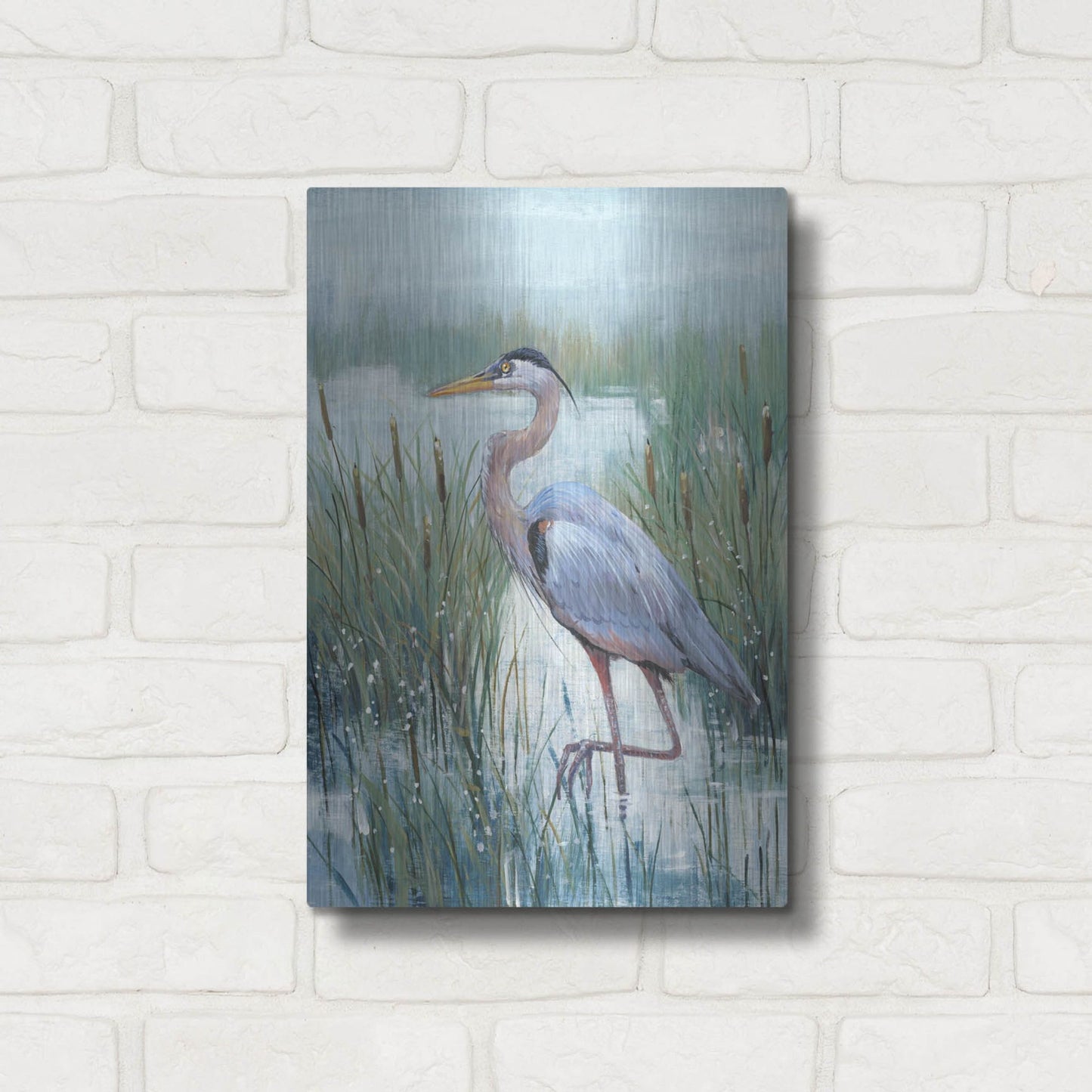 Luxe Metal Art 'Marsh Heron II' by Tim O'Toole, Metal Wall Art,12x16