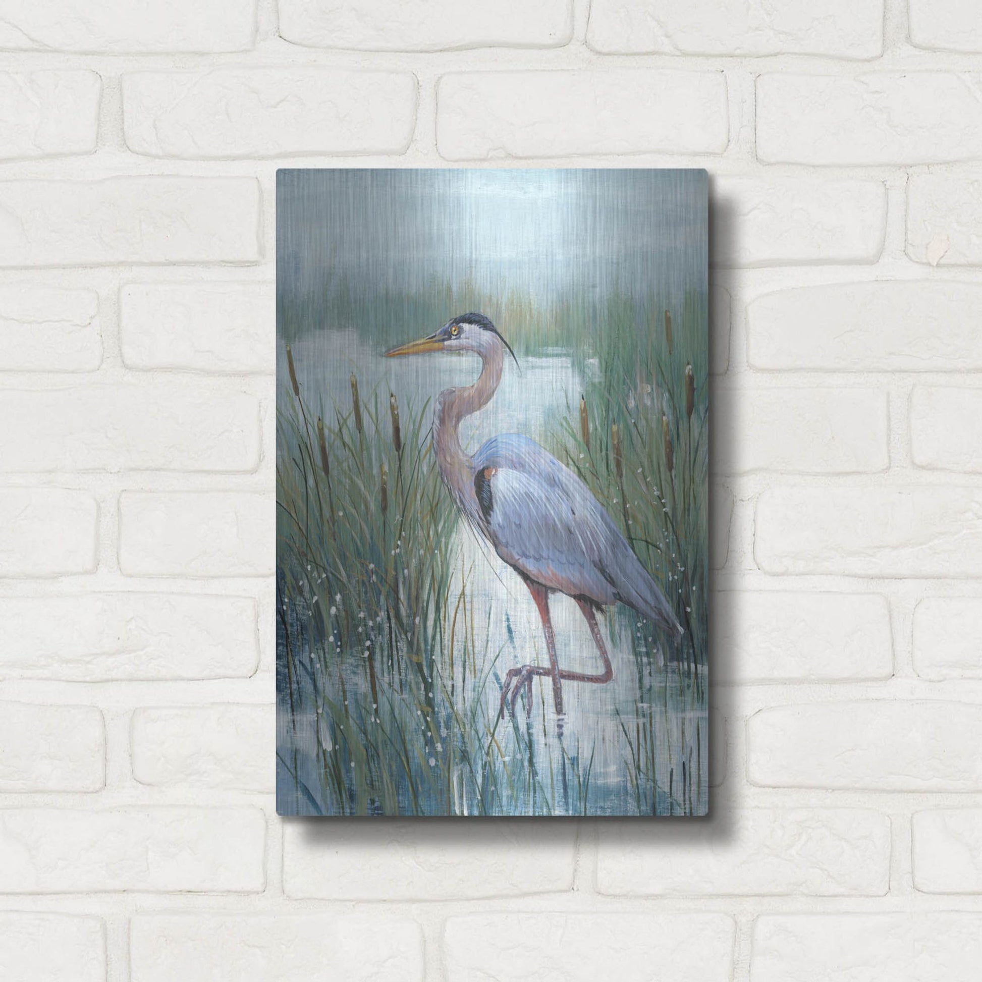 Luxe Metal Art 'Marsh Heron II' by Tim O'Toole, Metal Wall Art,12x16