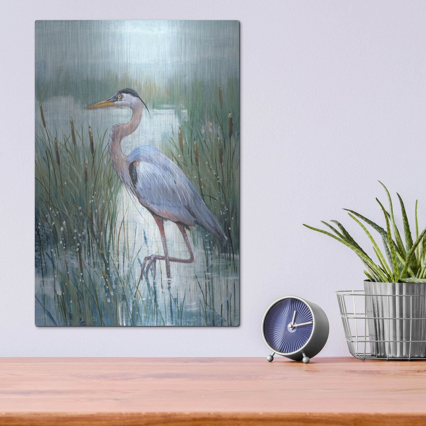 Luxe Metal Art 'Marsh Heron II' by Tim O'Toole, Metal Wall Art,12x16