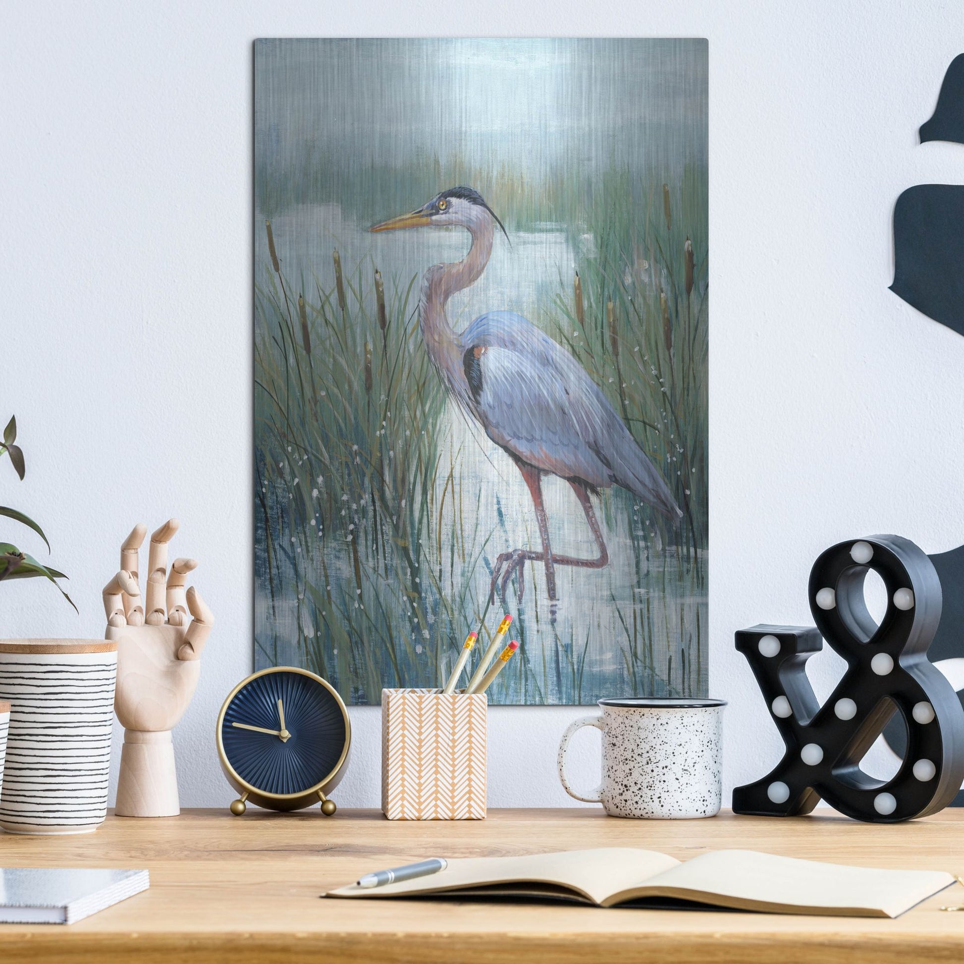 Luxe Metal Art 'Marsh Heron II' by Tim O'Toole, Metal Wall Art,12x16