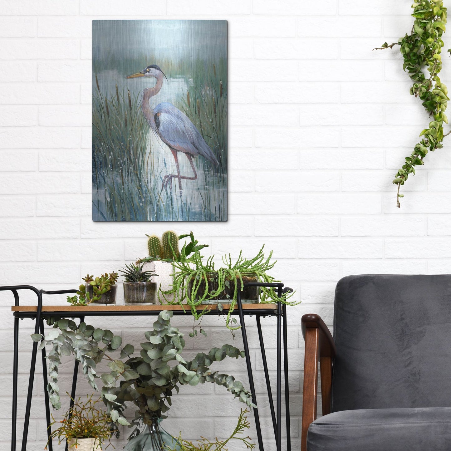 Luxe Metal Art 'Marsh Heron II' by Tim O'Toole, Metal Wall Art,12x16