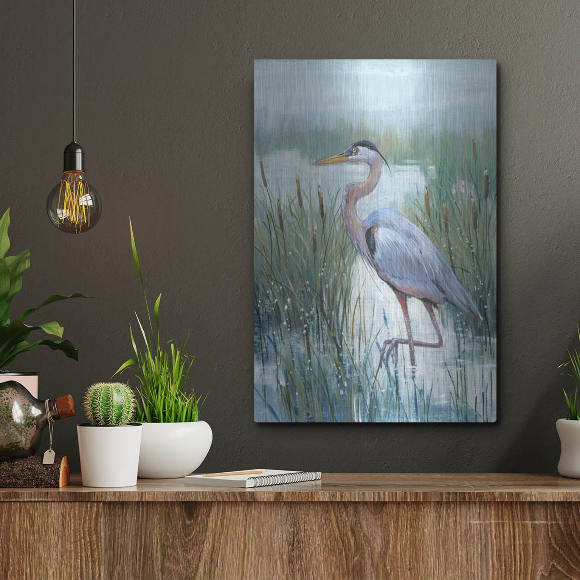 Luxe Metal Art 'Marsh Heron II' by Tim O'Toole, Metal Wall Art,12x16