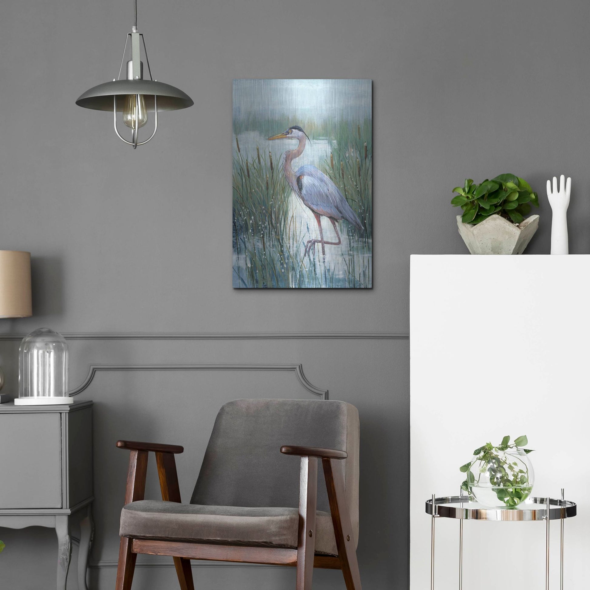 Luxe Metal Art 'Marsh Heron II' by Tim O'Toole, Metal Wall Art,16x24