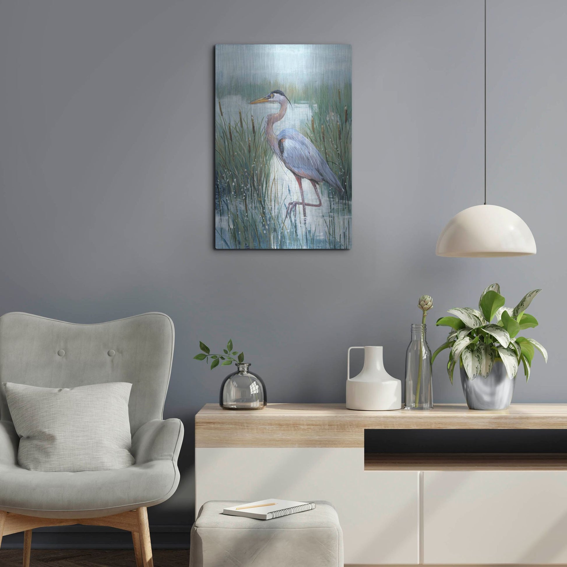 Luxe Metal Art 'Marsh Heron II' by Tim O'Toole, Metal Wall Art,16x24