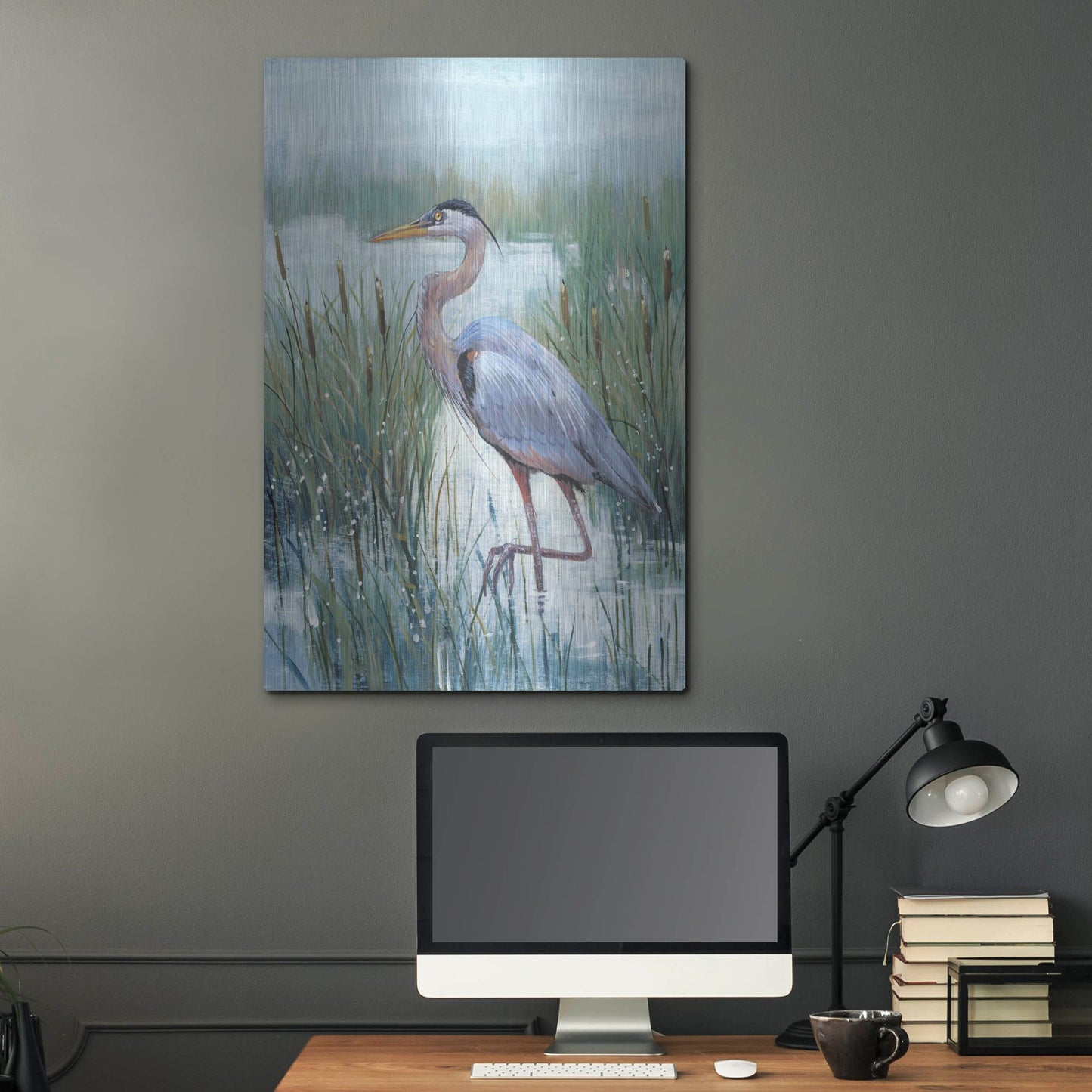 Luxe Metal Art 'Marsh Heron II' by Tim O'Toole, Metal Wall Art,24x36